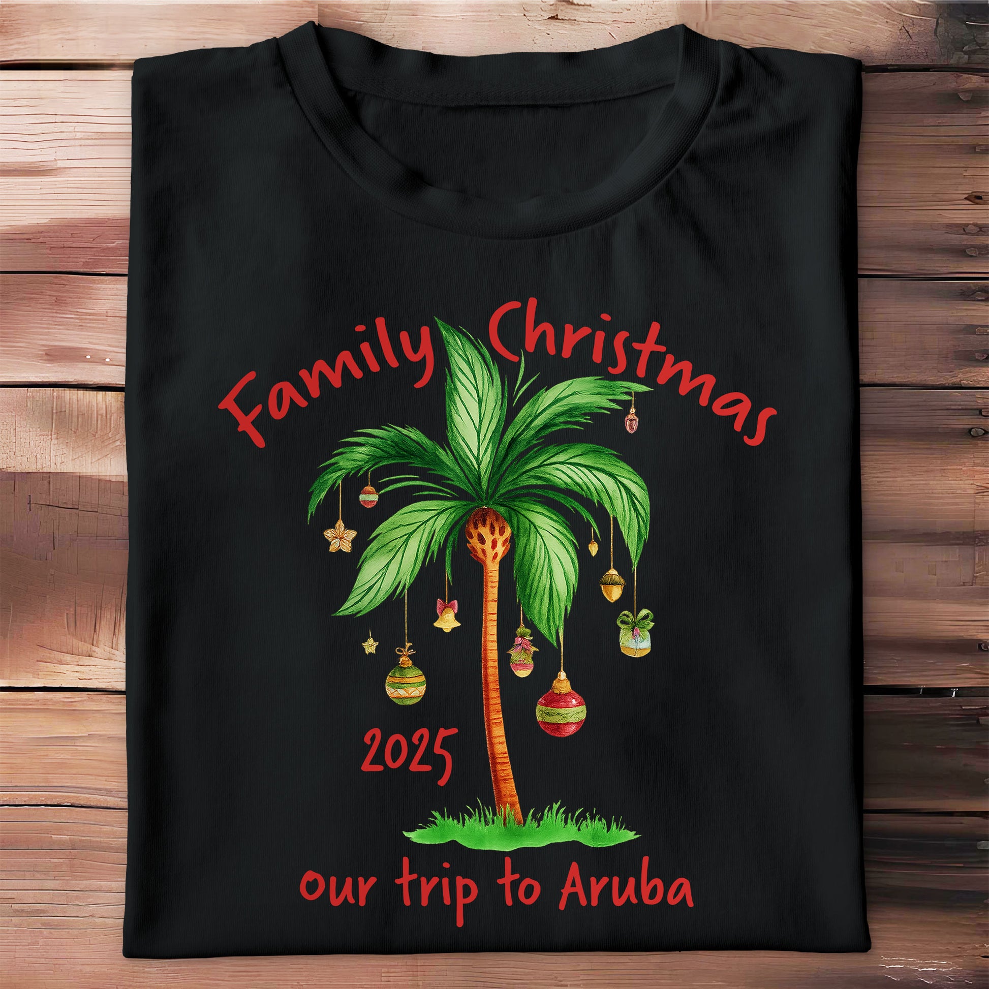 Family Christmas Palm Tree With Ornaments Design