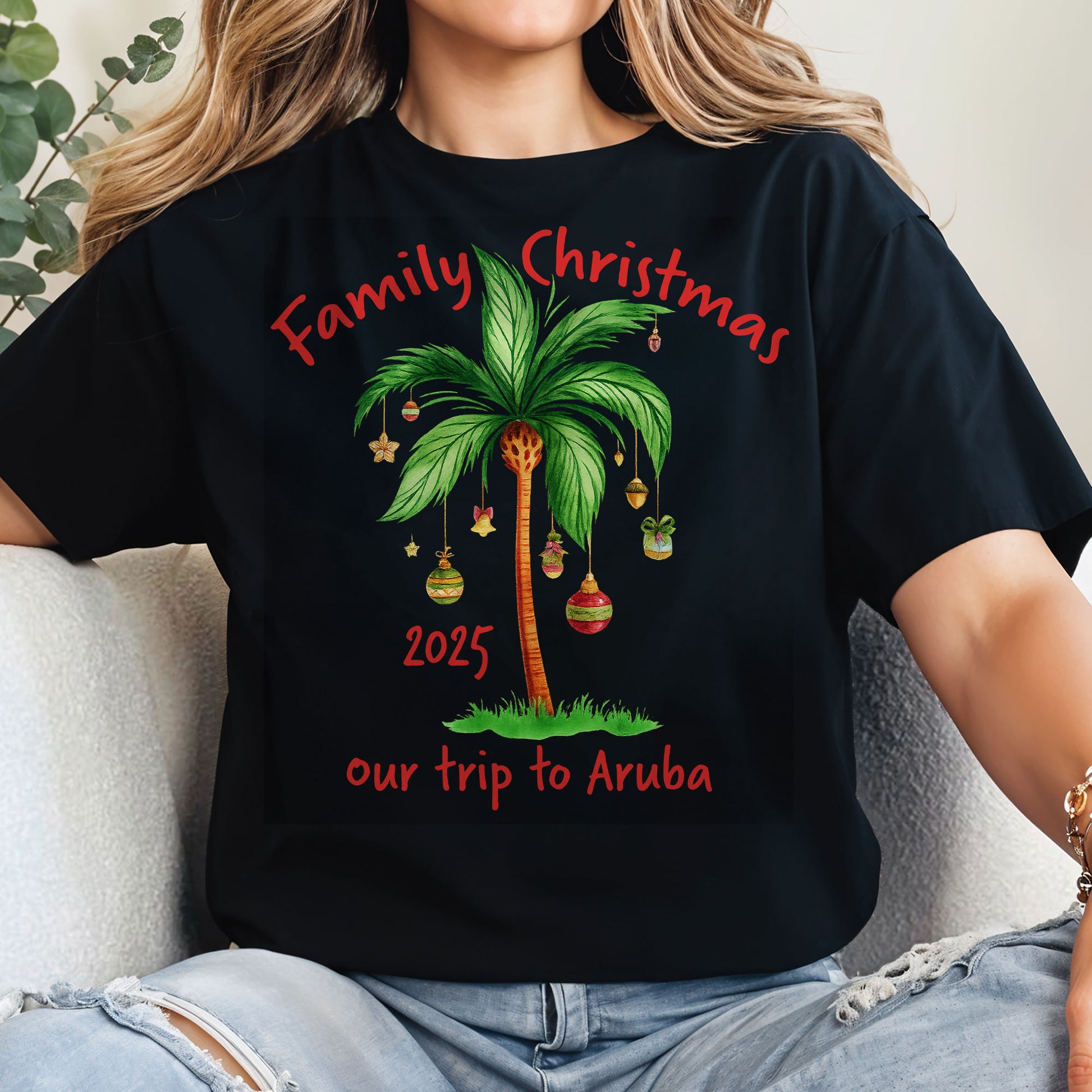 Family Christmas Palm Tree With Ornaments Design