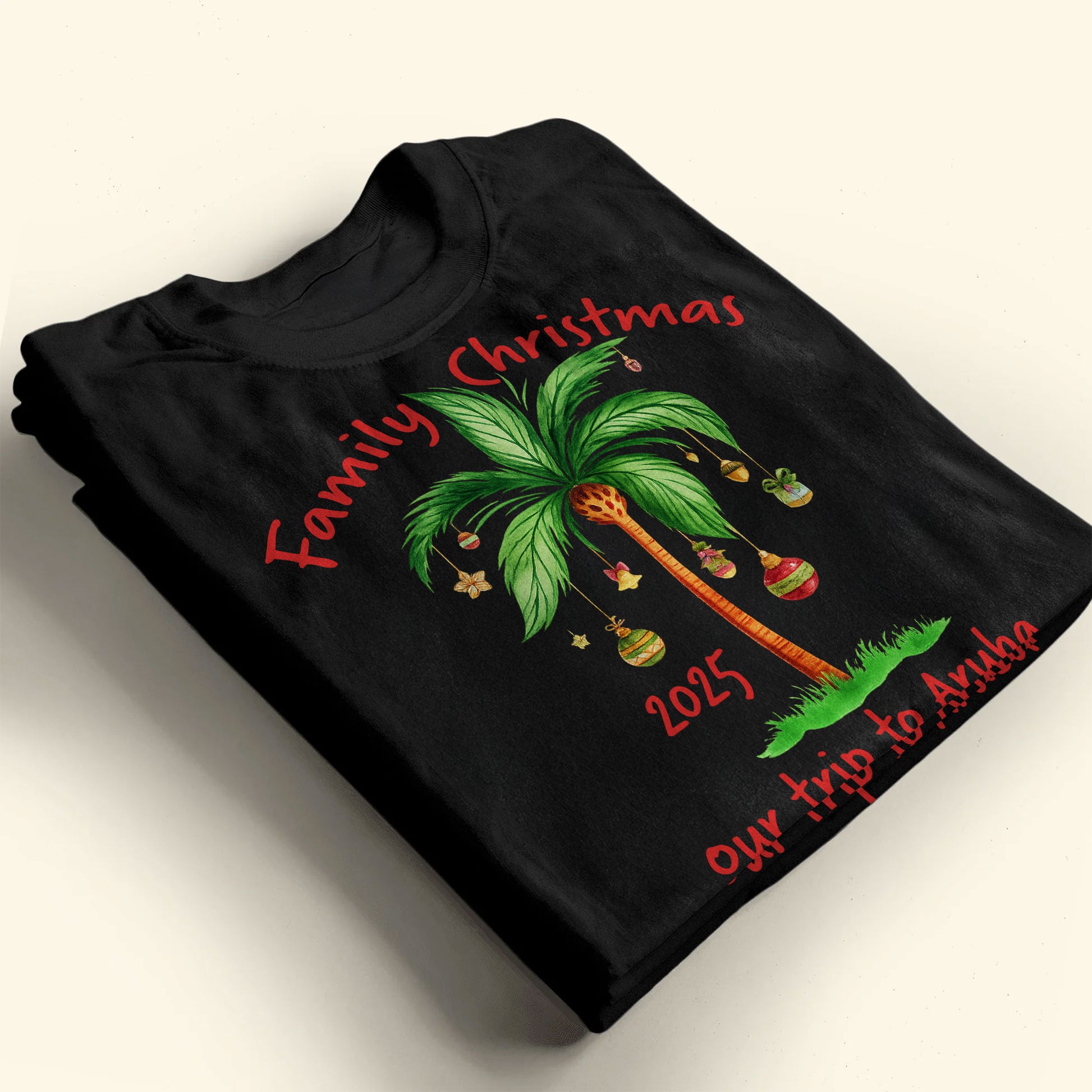 Family Christmas Palm Tree With Ornaments Design