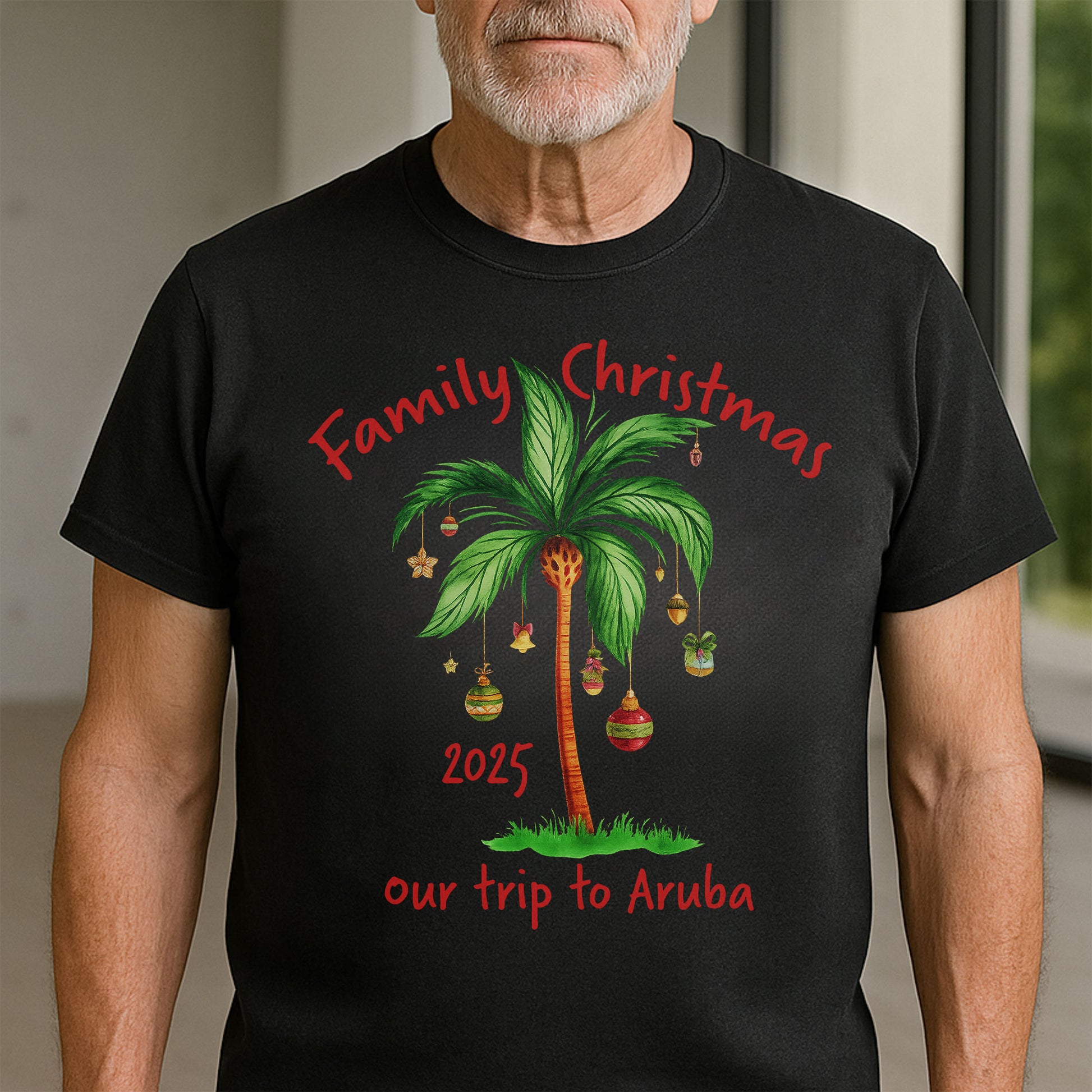 Family Christmas Palm Tree With Ornaments Design