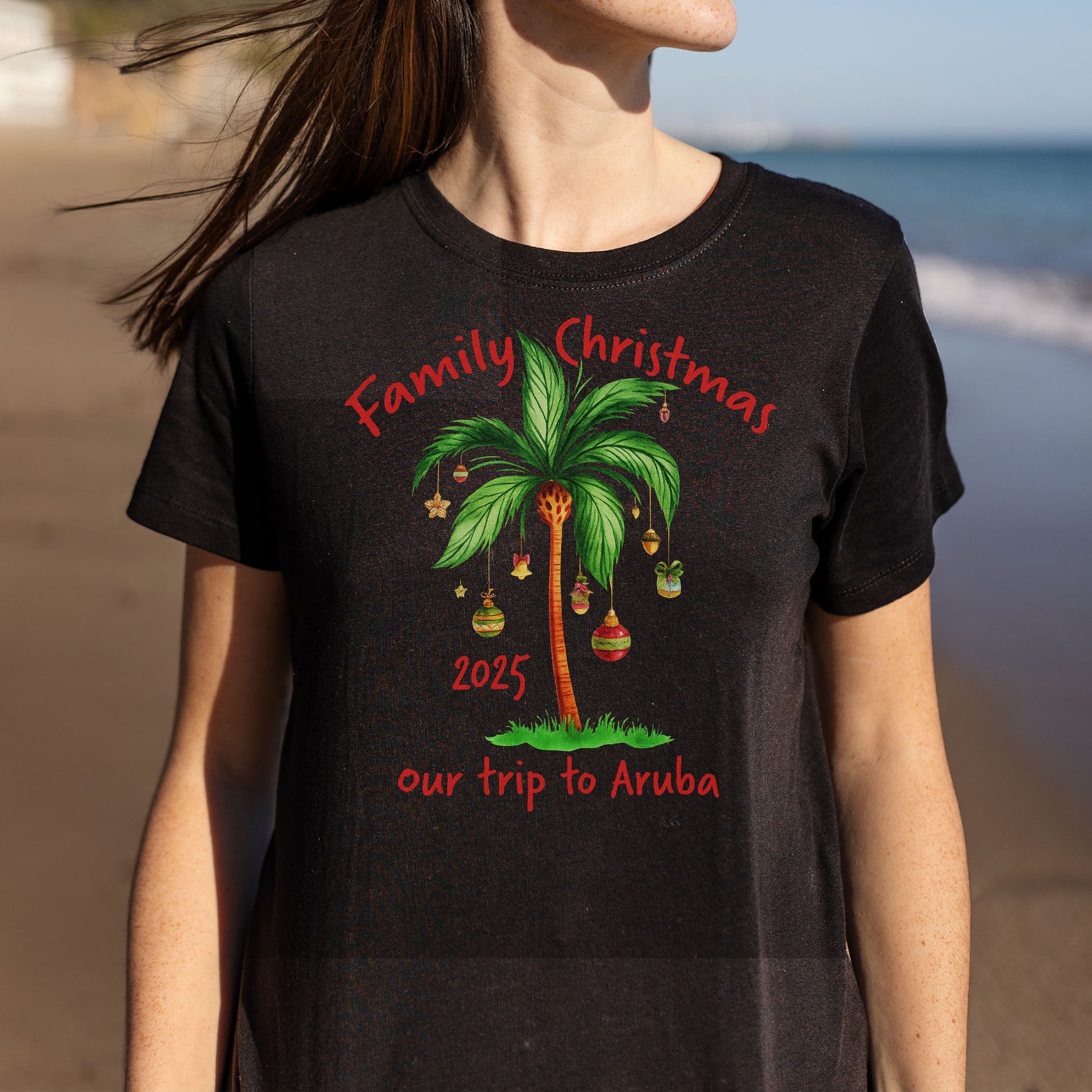 Family Christmas Palm Tree With Ornaments Design