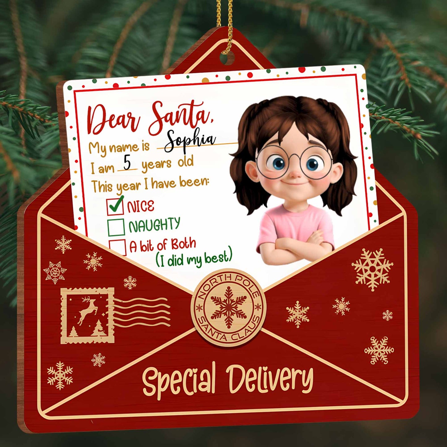 Querido Papá Noel, este año he estado, Diseño de letras y copos de nieve - Adorno de madera personalizado, forma personalizada - XMAS085_WDO