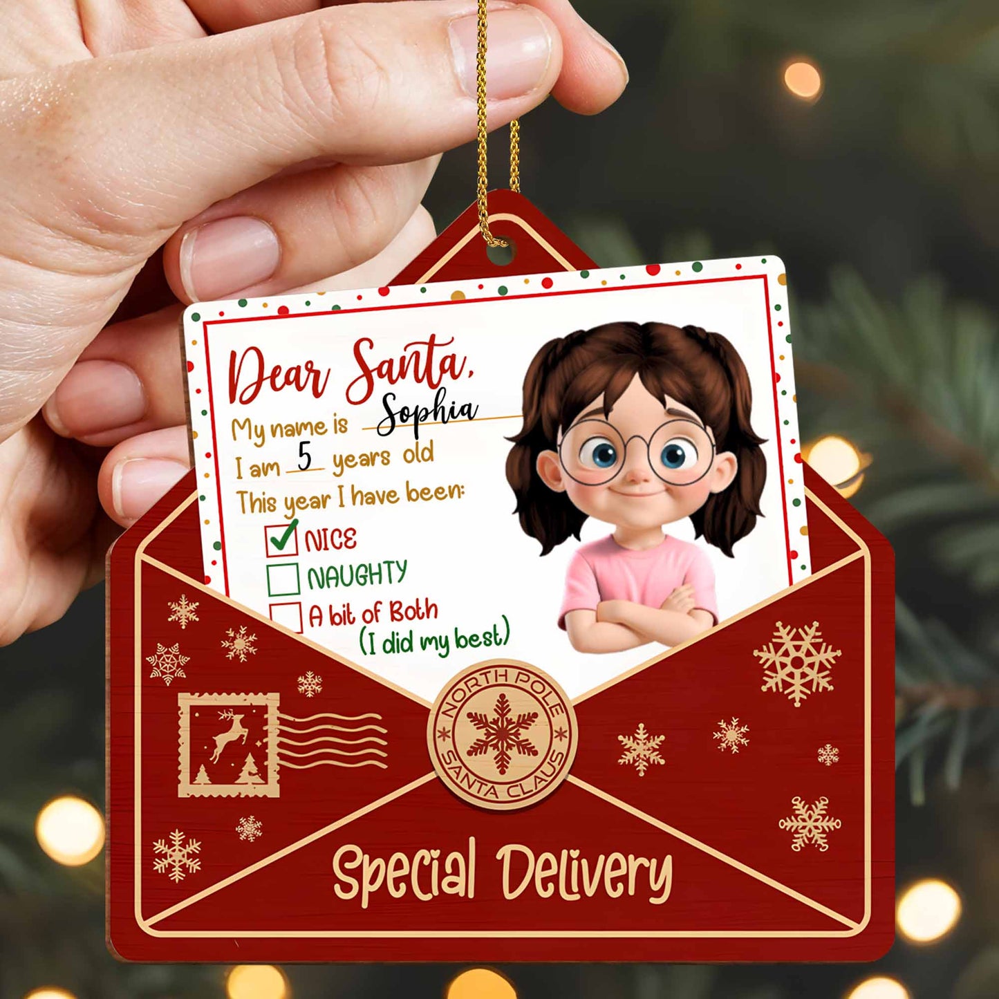 Querido Papá Noel, este año he estado, Diseño de letras y copos de nieve - Adorno de madera personalizado, forma personalizada - XMAS085_WDO