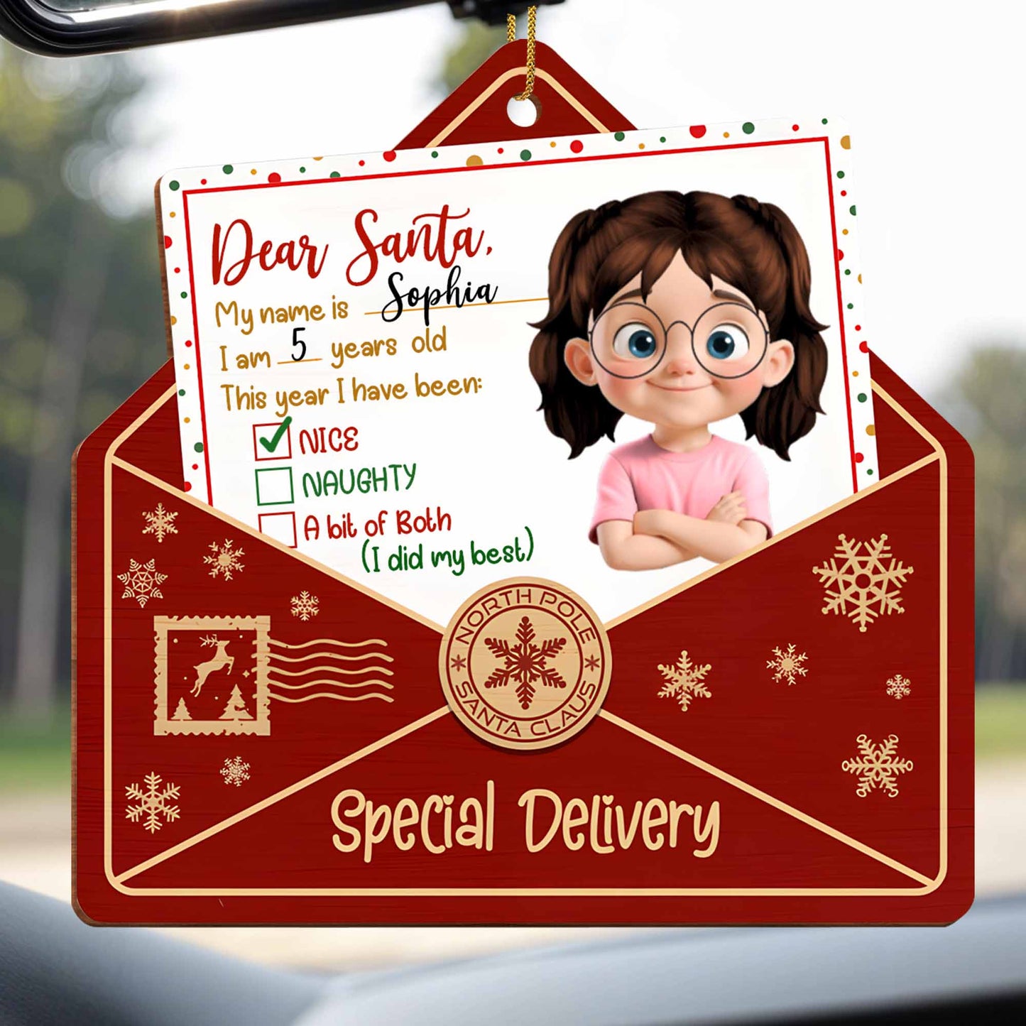 Querido Papá Noel, este año he estado, Diseño de letras y copos de nieve - Adorno de madera personalizado, forma personalizada - XMAS085_WDO