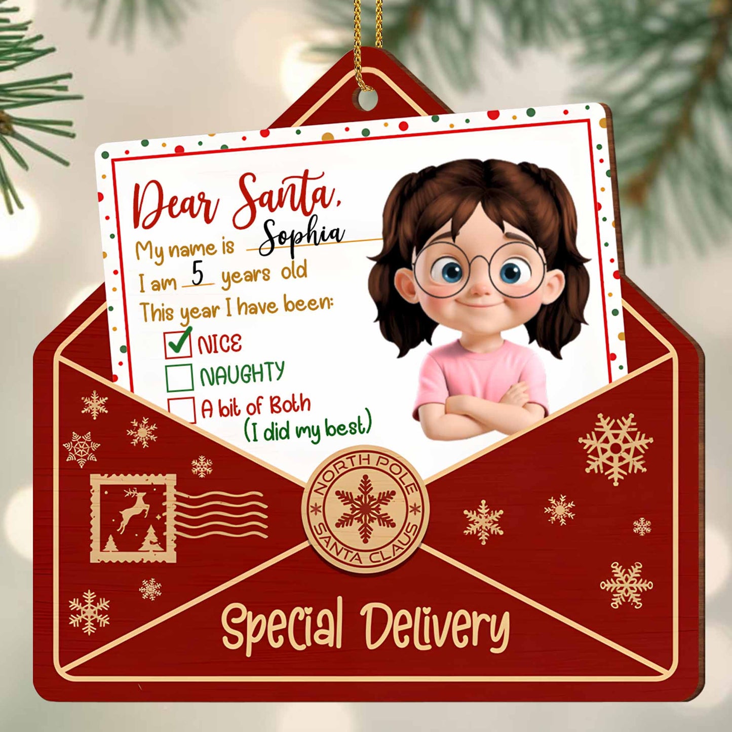 Querido Papá Noel, este año he estado, Diseño de letras y copos de nieve - Adorno de madera personalizado, forma personalizada - XMAS085_WDO