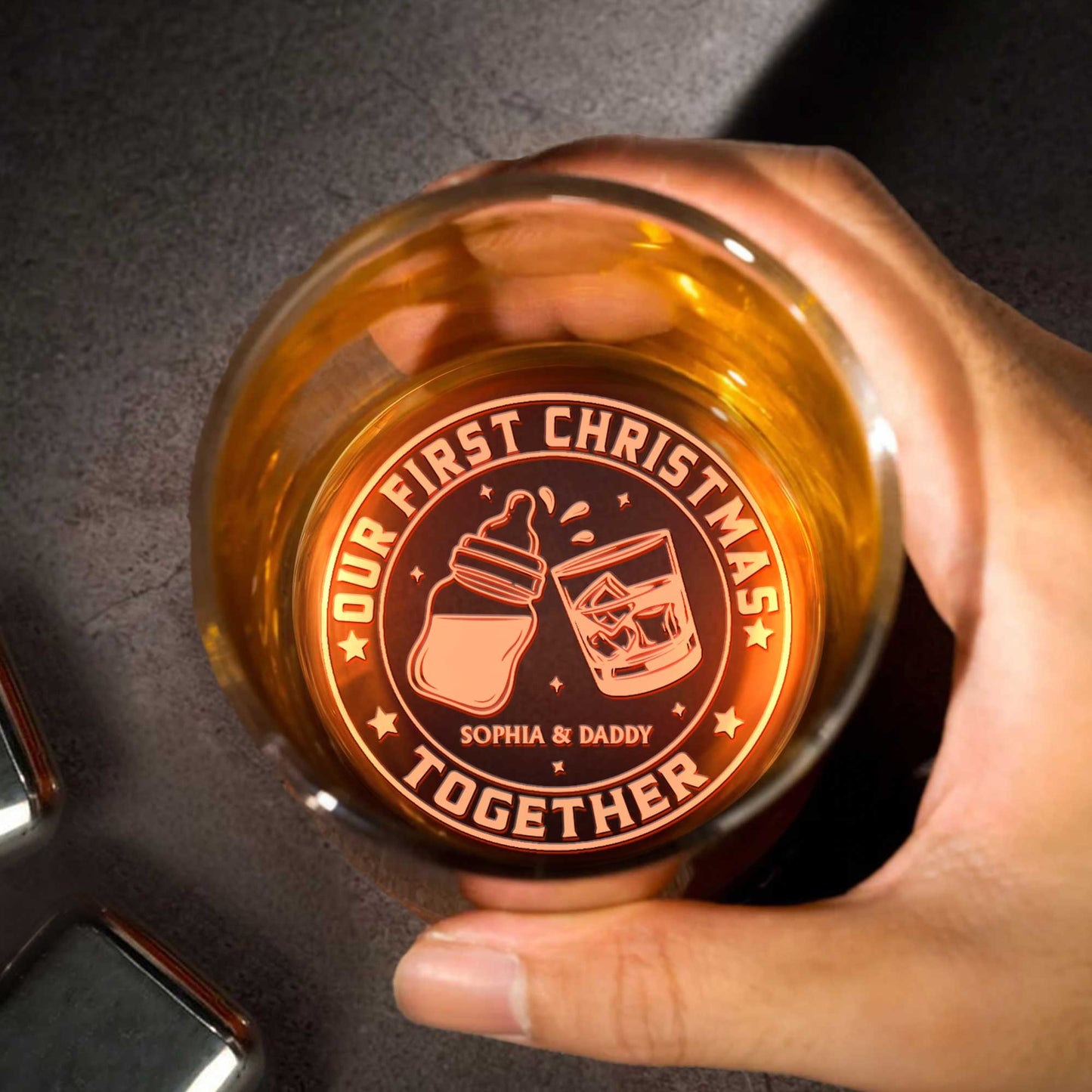 Our First Christmas Together, Baby Bottle And Whiskey Glass