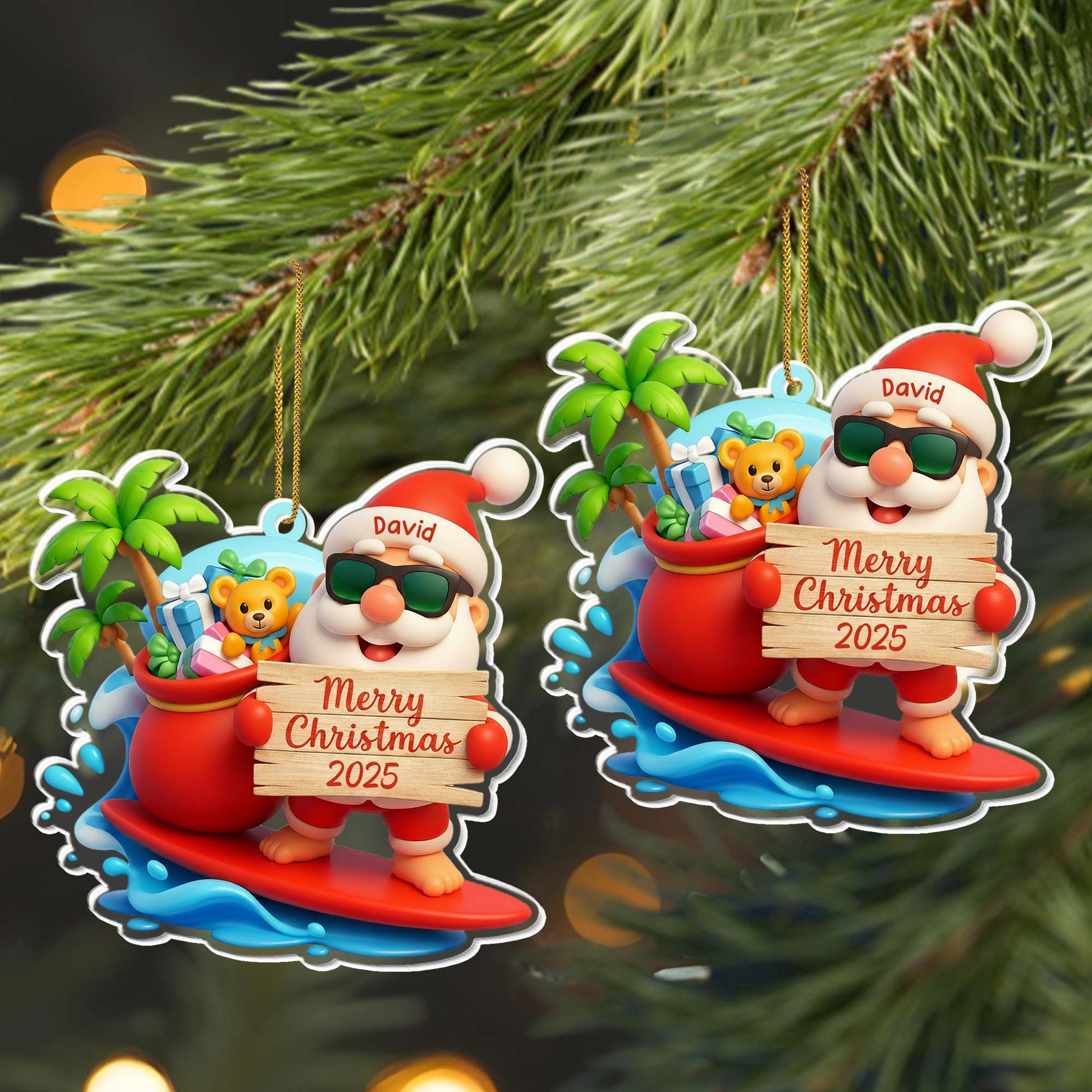 Merry Christmas Santa On Surfboard With Gifts