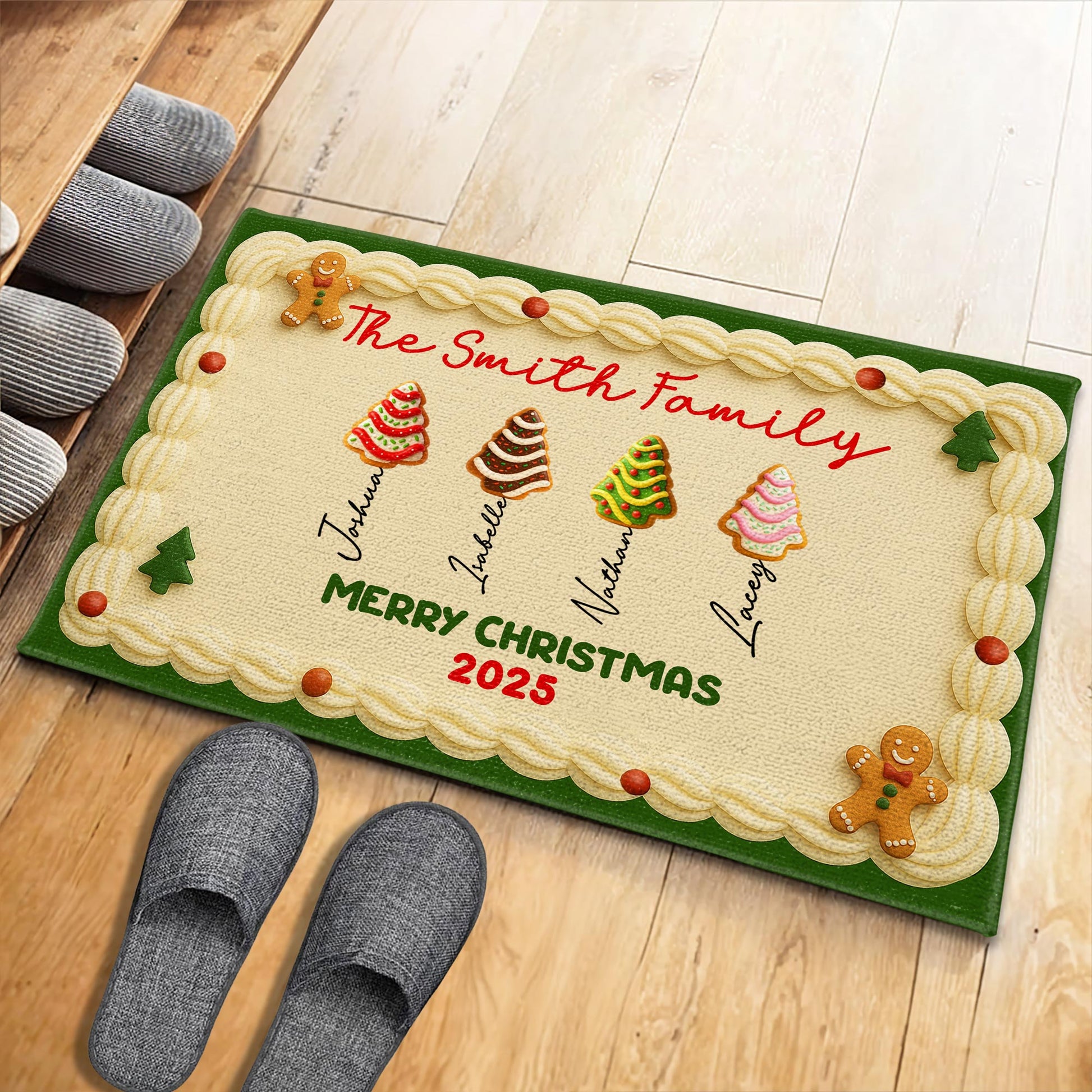 Merry Christmas Gingerbread Man And Christmas Trees