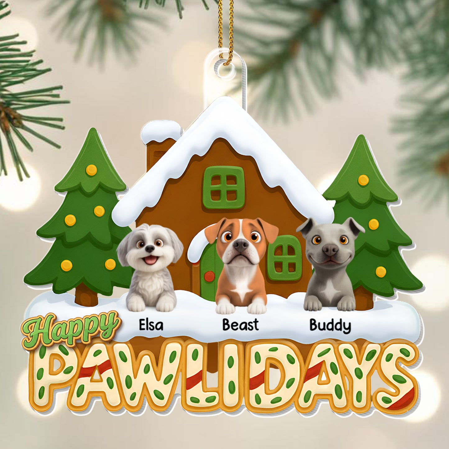Happy Pawlidays, Dogs And Christmas Tree Ornament