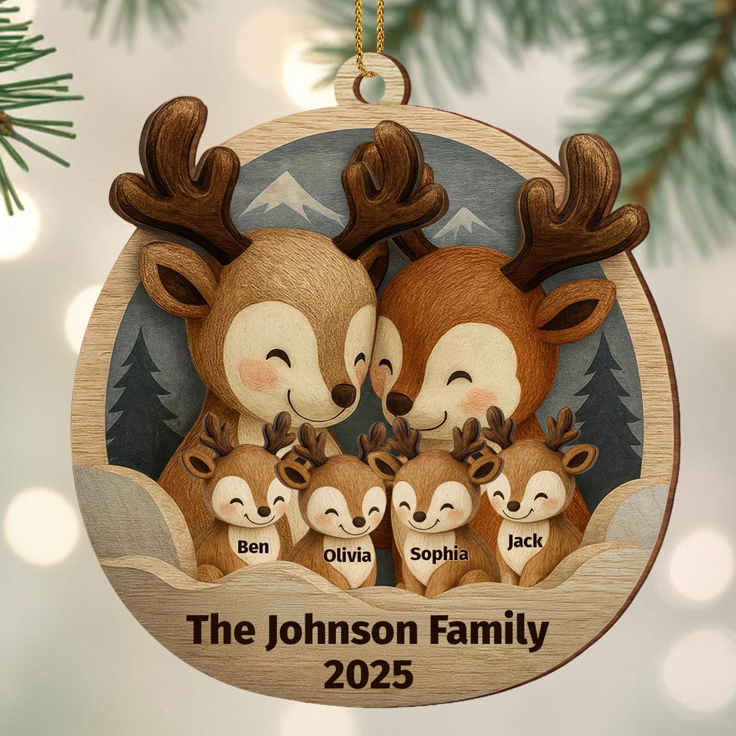 Customizable Family Ornament With Adorable Deers
