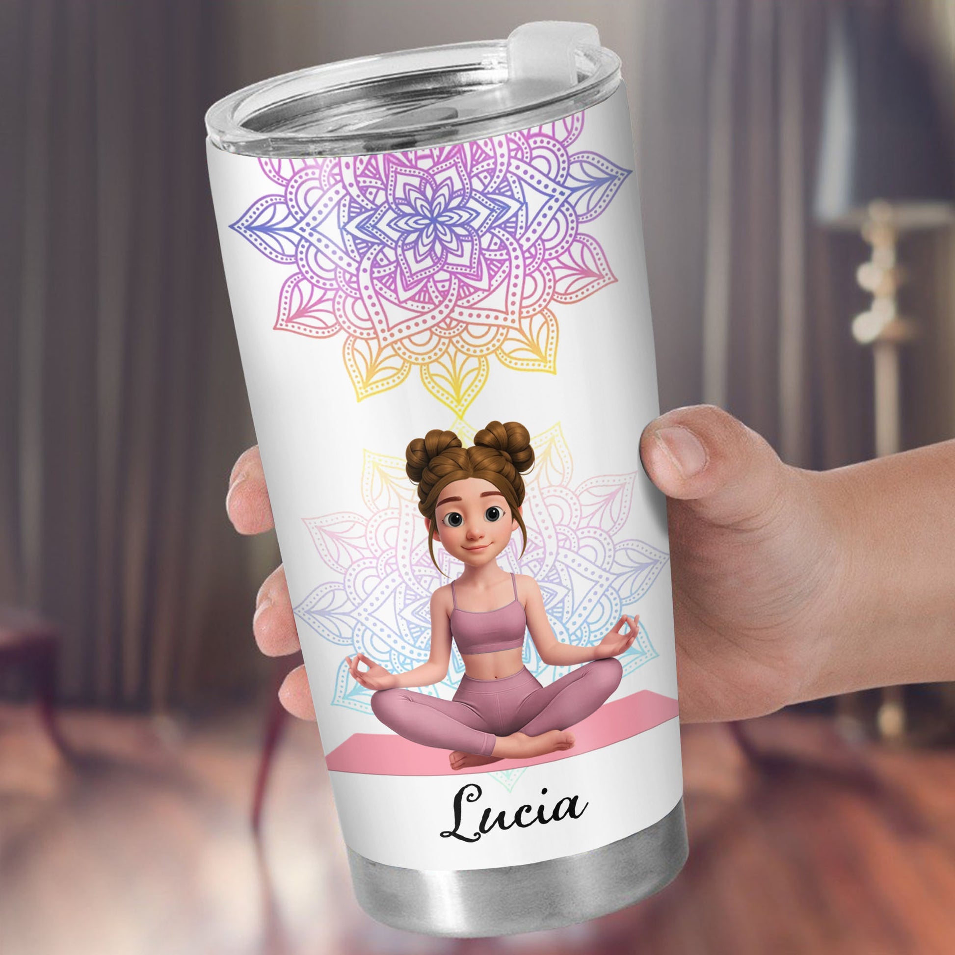 I Am Divine Intuitive Expressive, Mandala And Meditating Girl Tumbler