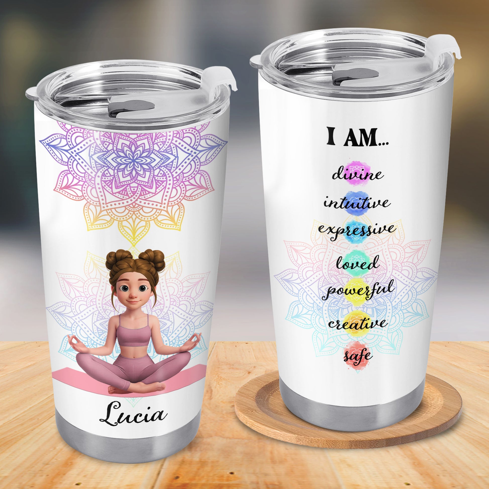 I Am Divine Intuitive Expressive, Mandala And Meditating Girl Tumbler