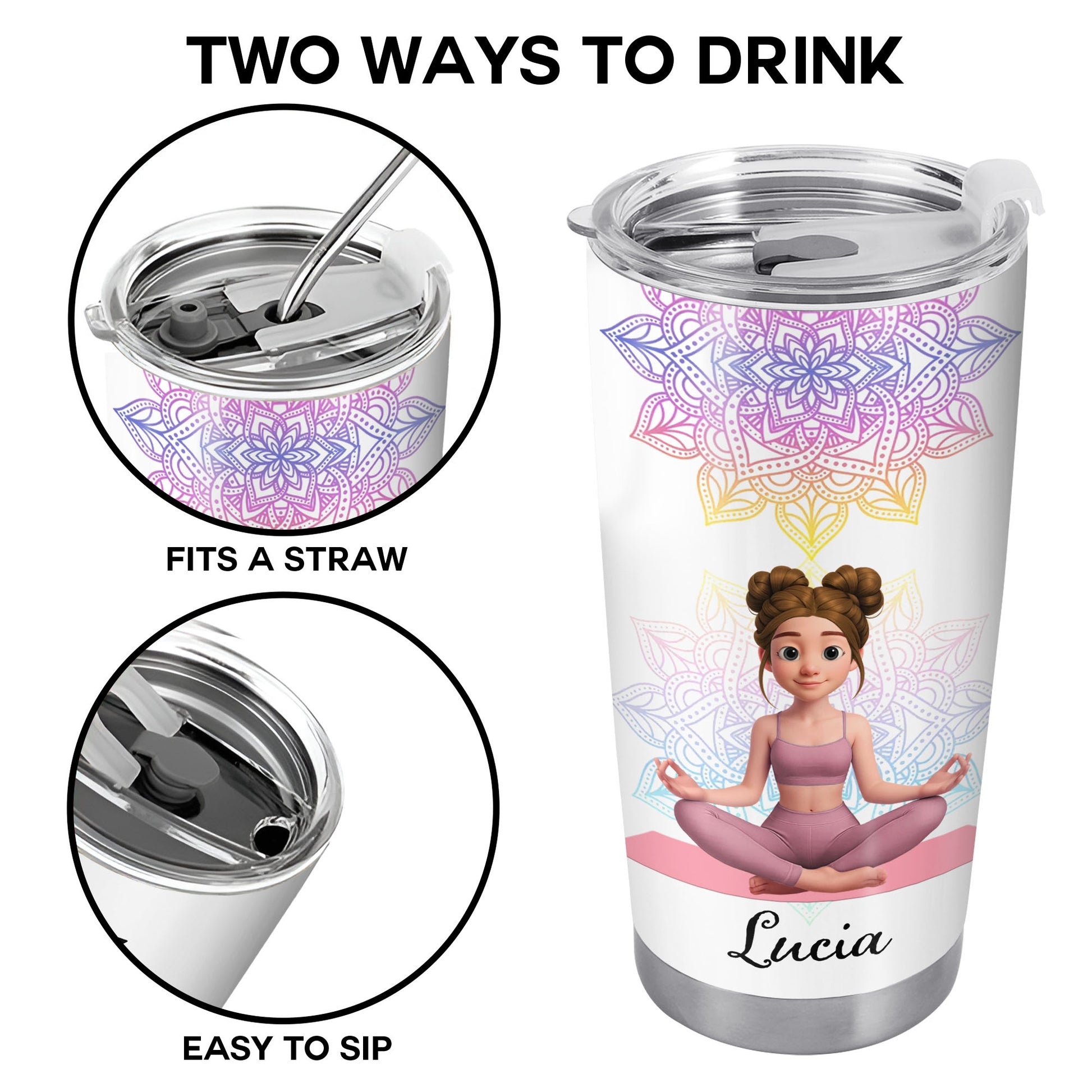 I Am Divine Intuitive Expressive, Mandala And Meditating Girl Tumbler