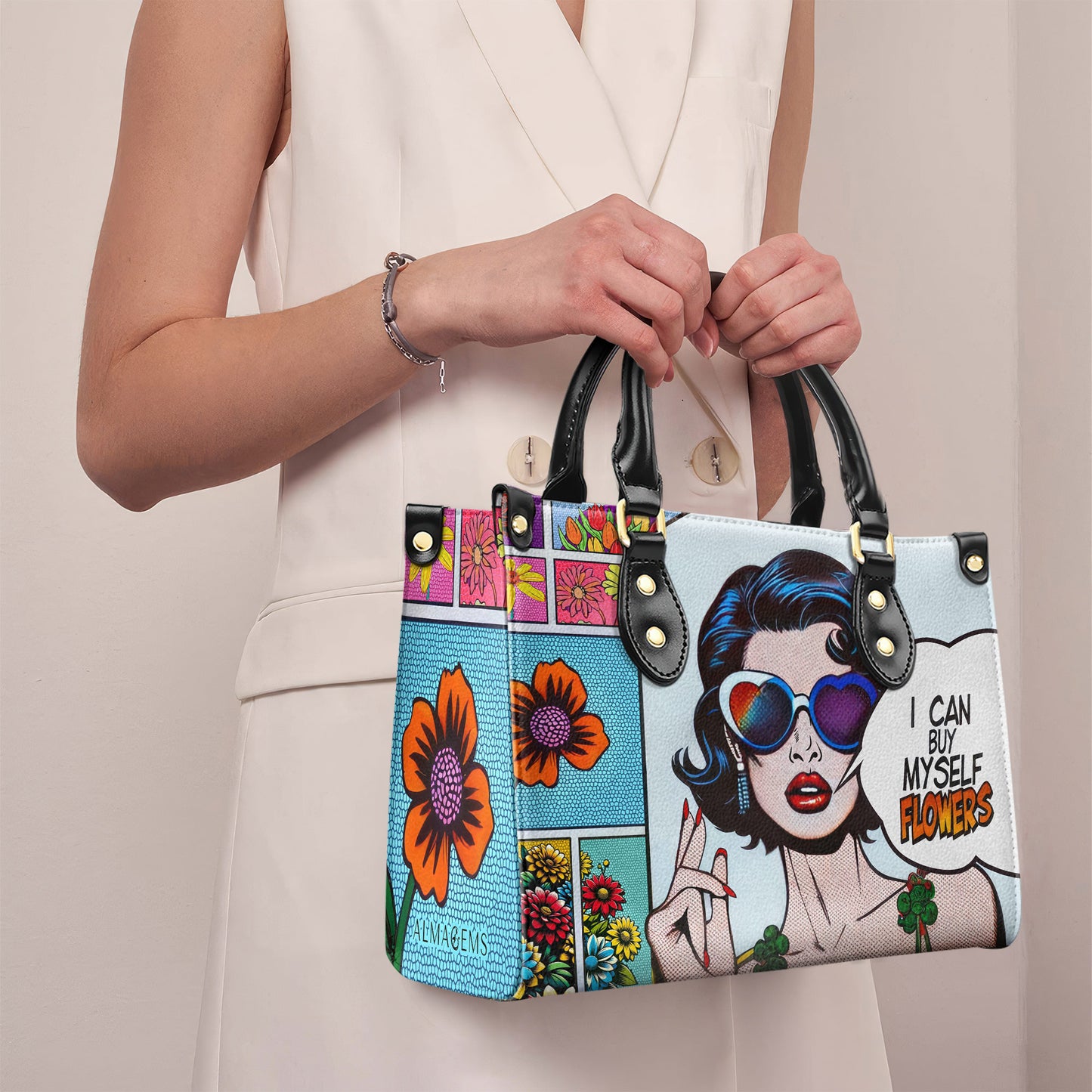 Je peux m'acheter des fleurs - Sac à main en cuir personnalisé - buyflowers02