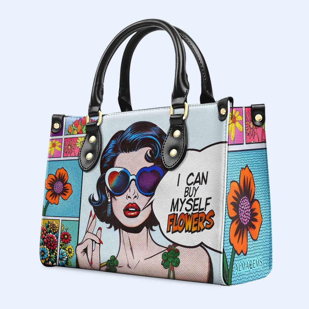 Je peux m'acheter des fleurs - Sac à main en cuir personnalisé - buyflowers02