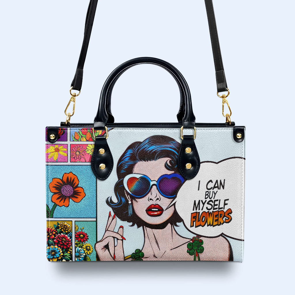 Je peux m'acheter des fleurs - Sac à main en cuir personnalisé - buyflowers02