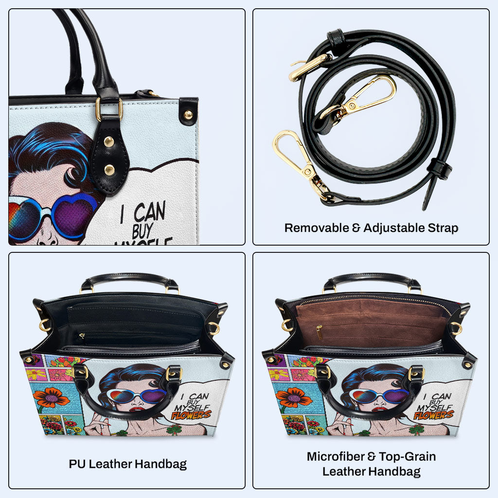 Je peux m'acheter des fleurs - Sac à main en cuir personnalisé - buyflowers02