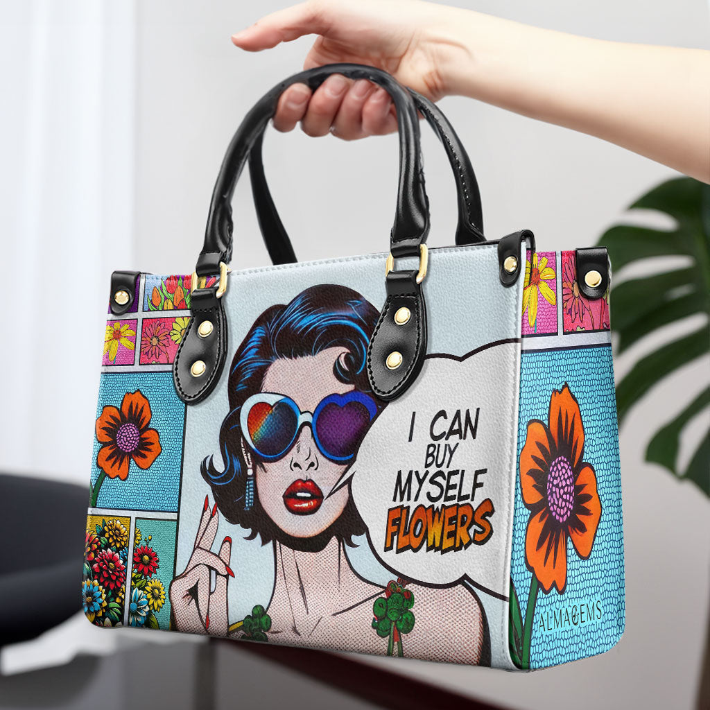 Je peux m'acheter des fleurs - Sac à main en cuir personnalisé - buyflowers02