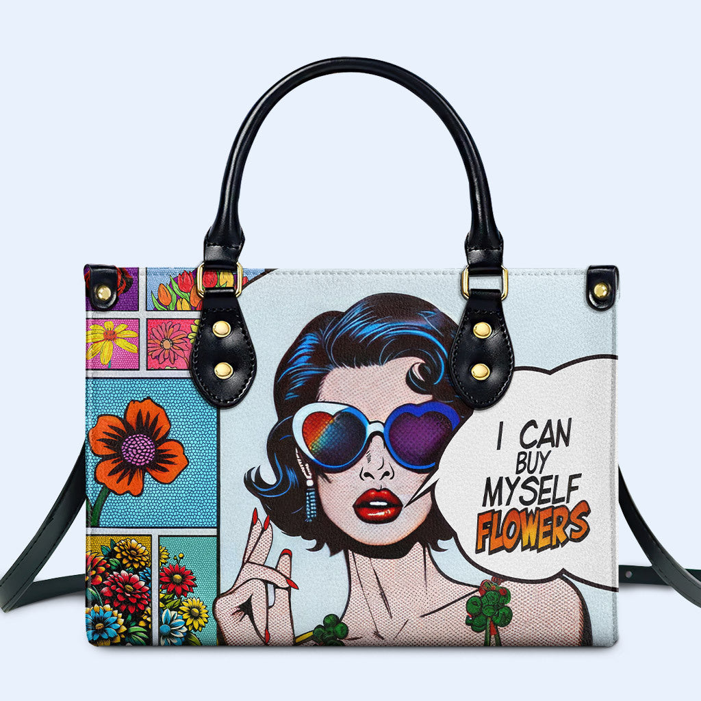 Je peux m'acheter des fleurs - Sac à main en cuir personnalisé - buyflowers02