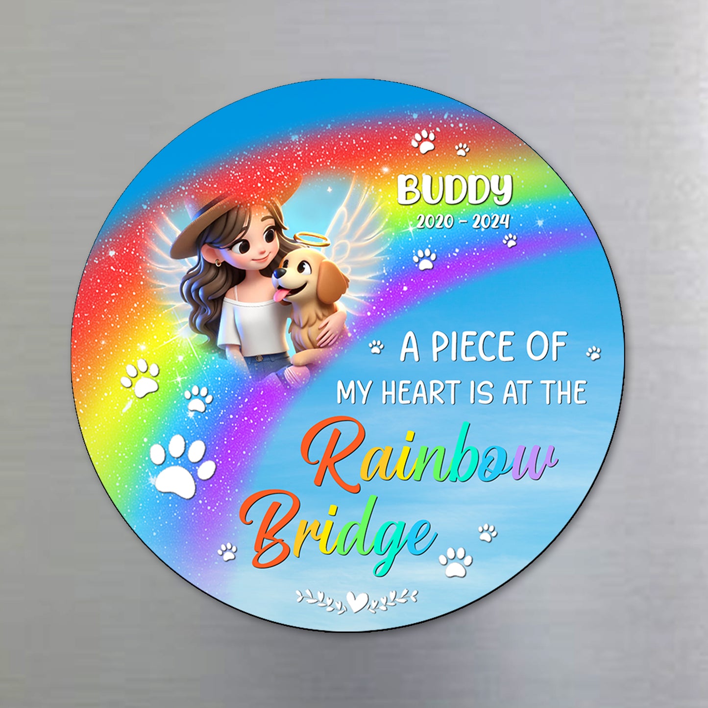 A Piece Of My Heart Is At The Rainbow Bridge Magnet - Personalized Custom Fridge Magnet - PME006_MAGN
