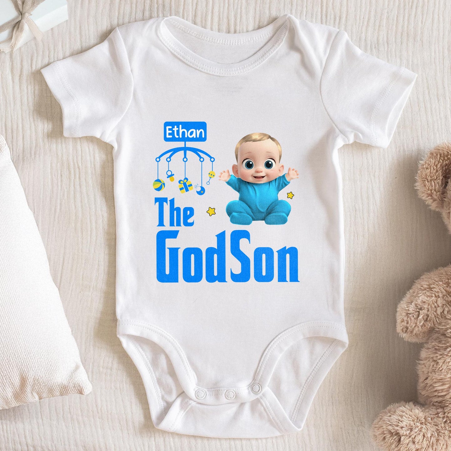 La filleule, bébé avec étoiles et mobile - Body bébé personnalisé - KID023_ONES