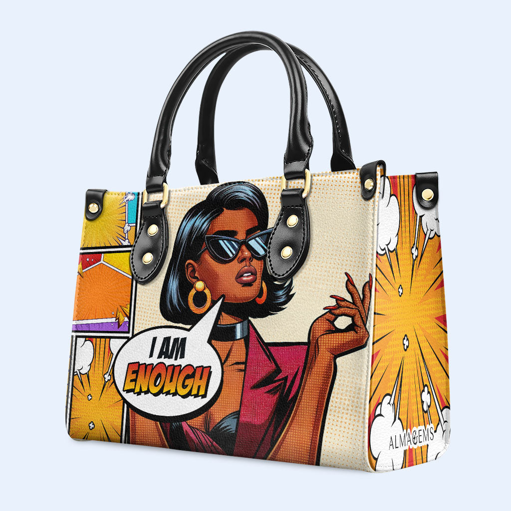 Soy suficiente - Bolso de mano de cuero personalizado - enough06