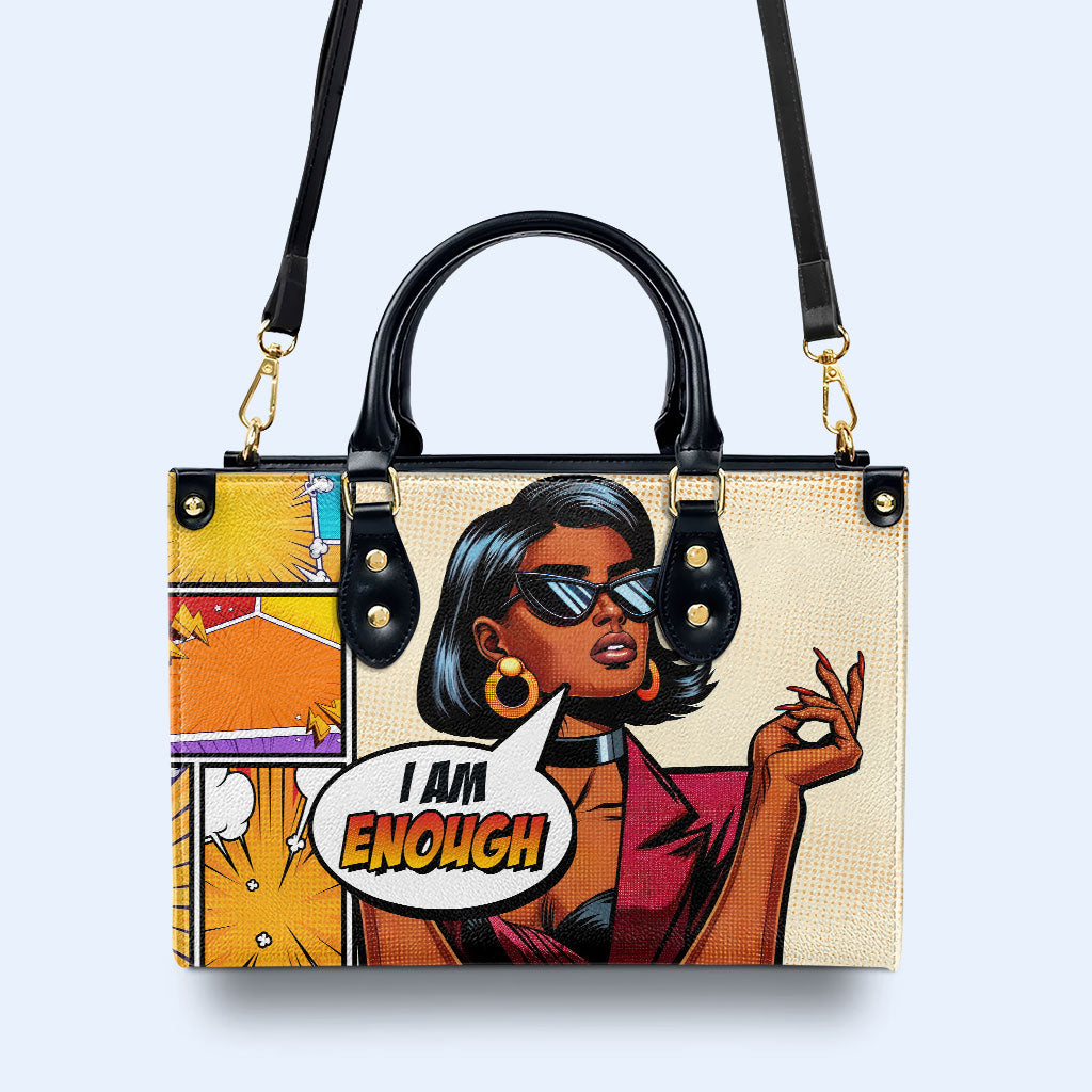 Soy suficiente - Bolso de mano de cuero personalizado - enough06