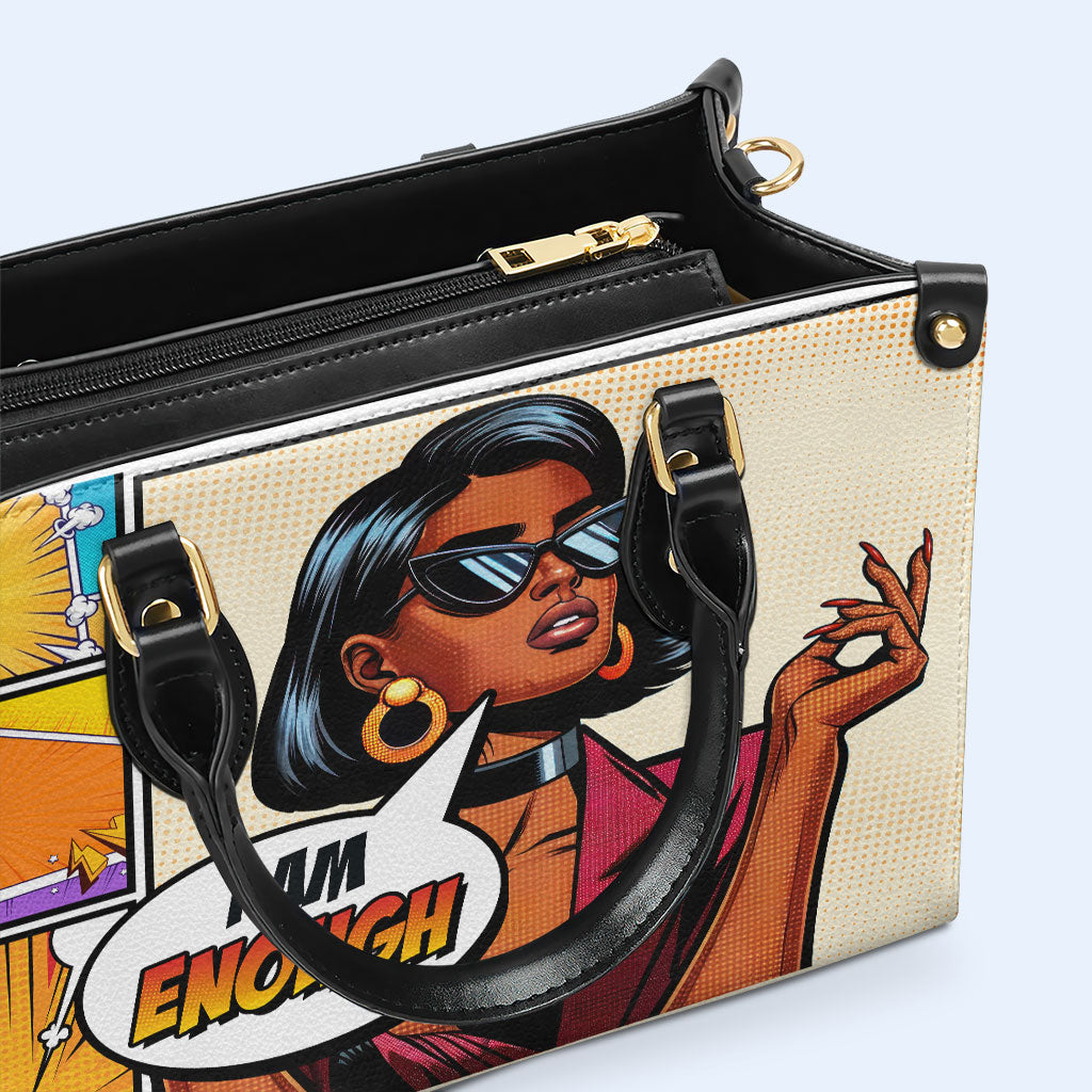 Soy suficiente - Bolso de mano de cuero personalizado - enough06