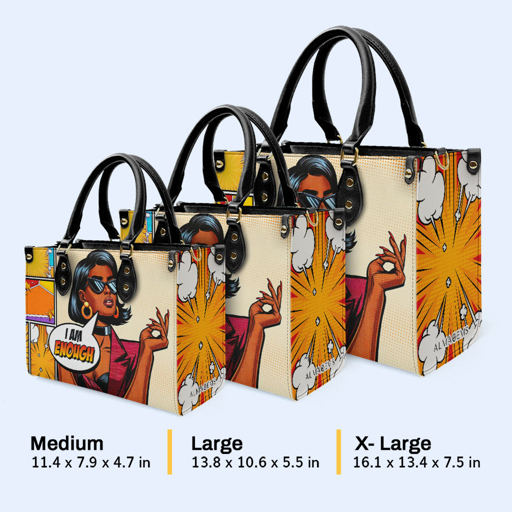 Soy suficiente - Bolso de mano de cuero personalizado - enough06