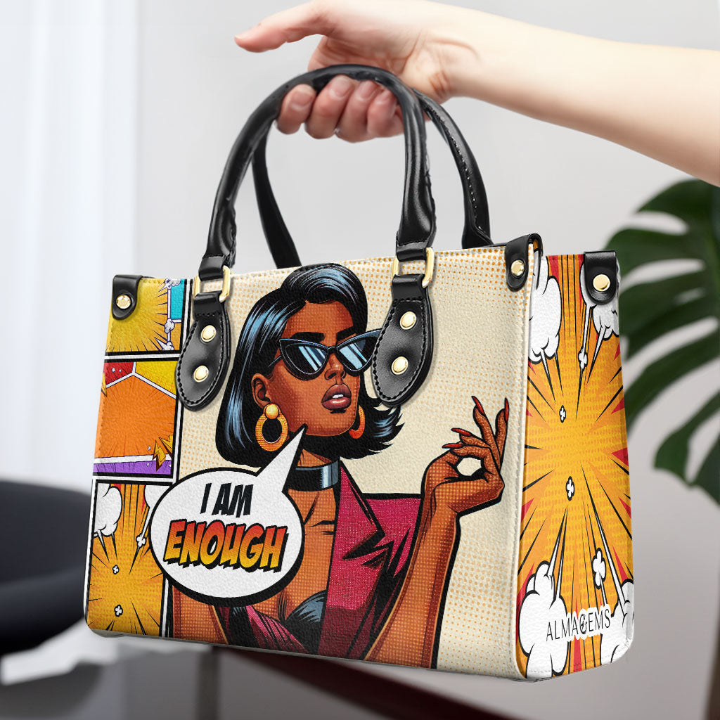 Soy suficiente - Bolso de mano de cuero personalizado - enough06