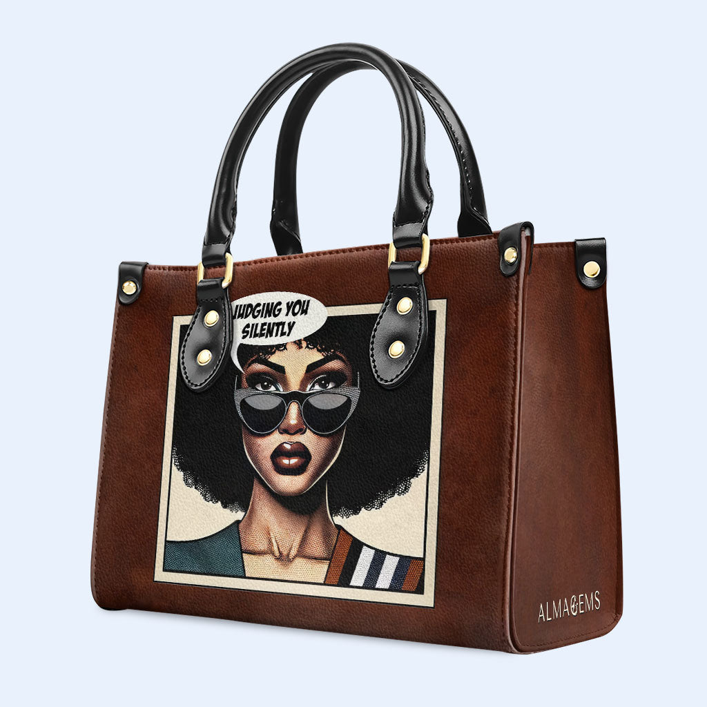 Je vous juge en silence - Sac à main en cuir personnalisé - judging02