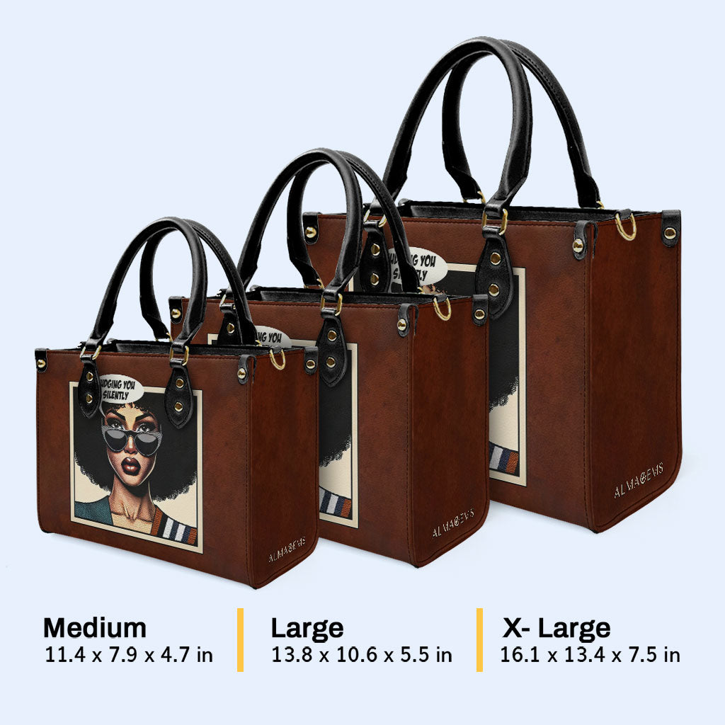Je vous juge en silence - Sac à main en cuir personnalisé - judging02