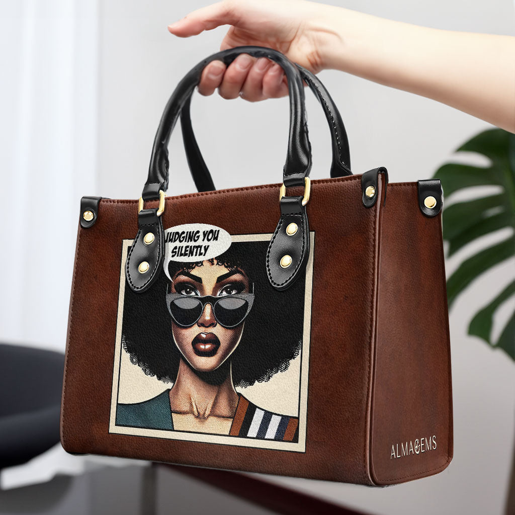 Je vous juge en silence - Sac à main en cuir personnalisé - judging02