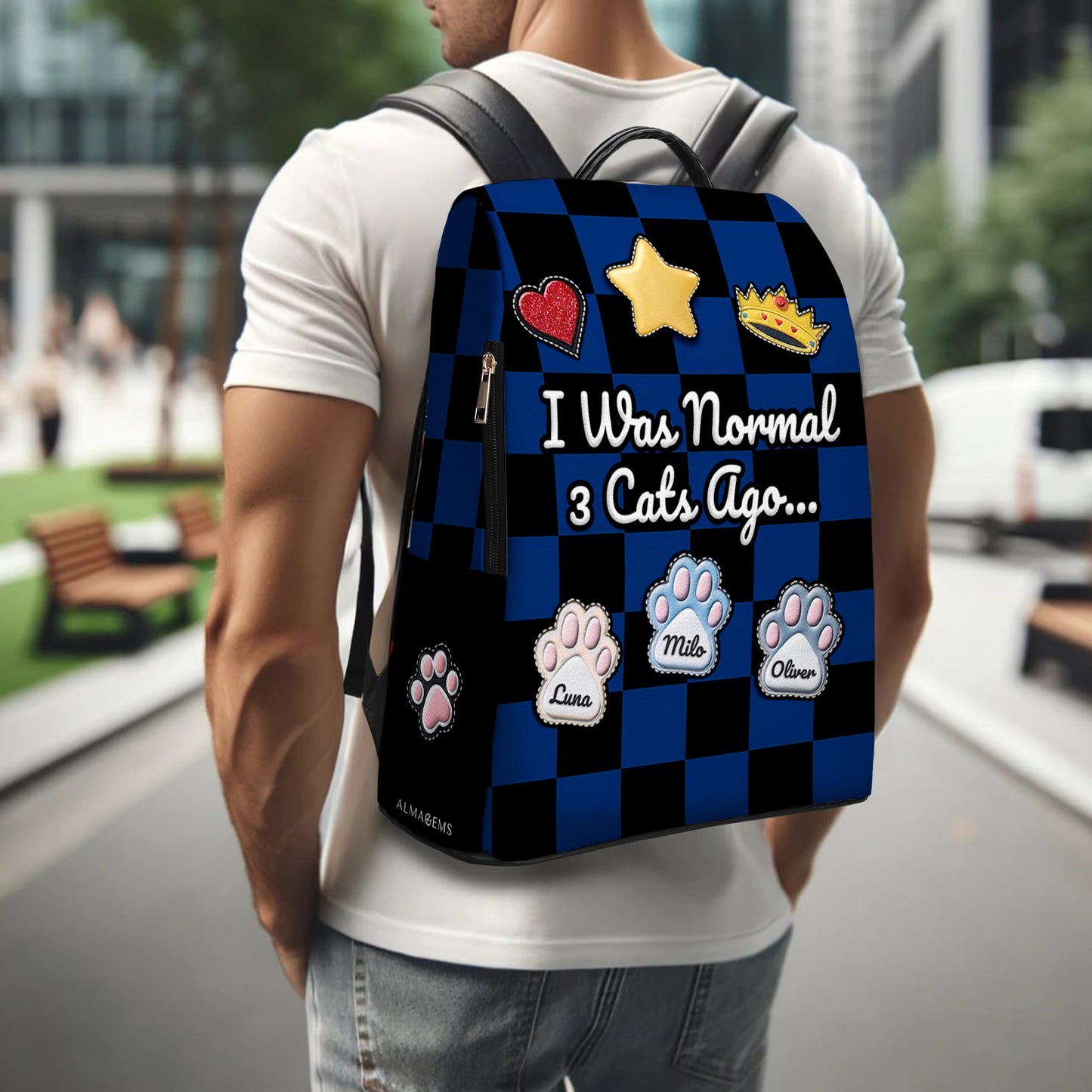 Personalized Leather Backpack - Custom Pet Names - "I Was Normal" Design - BP_CAT10