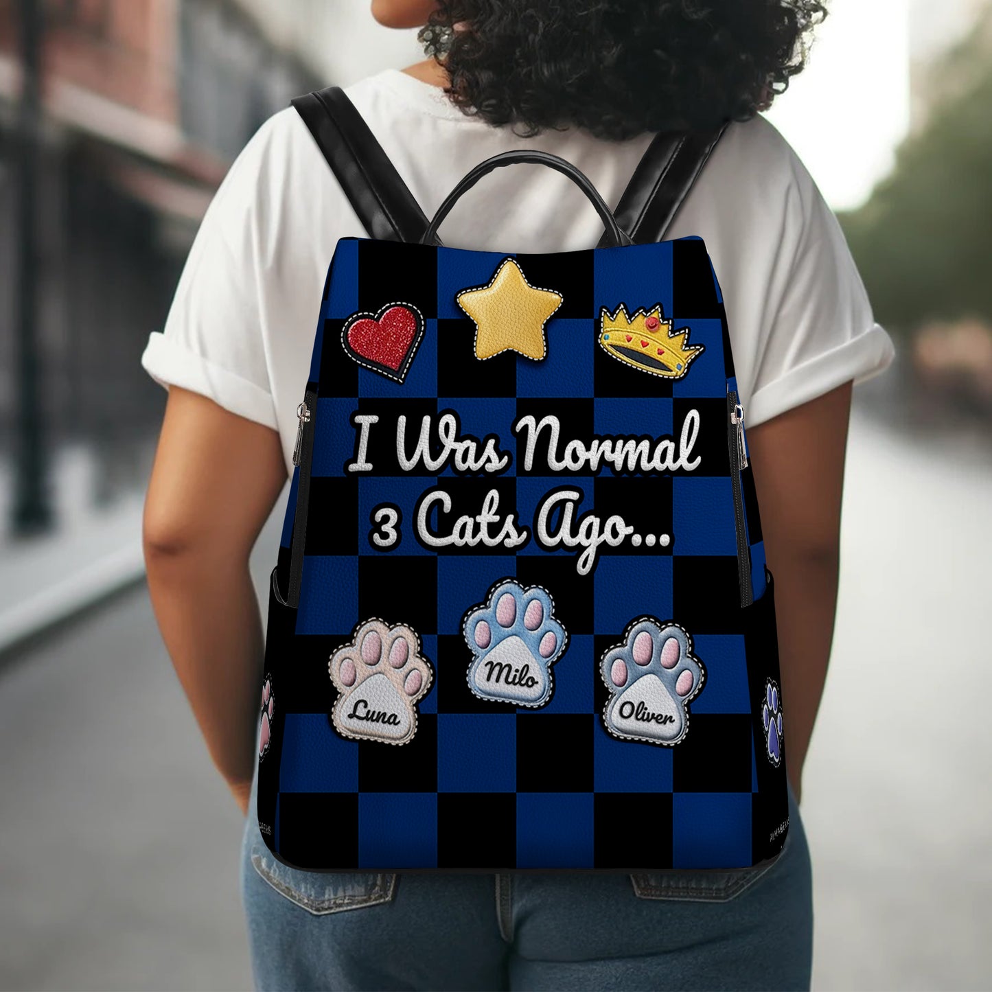 Personalized Leather Backpack - Custom Pet Names - "I Was Normal" Design - BP_CAT10