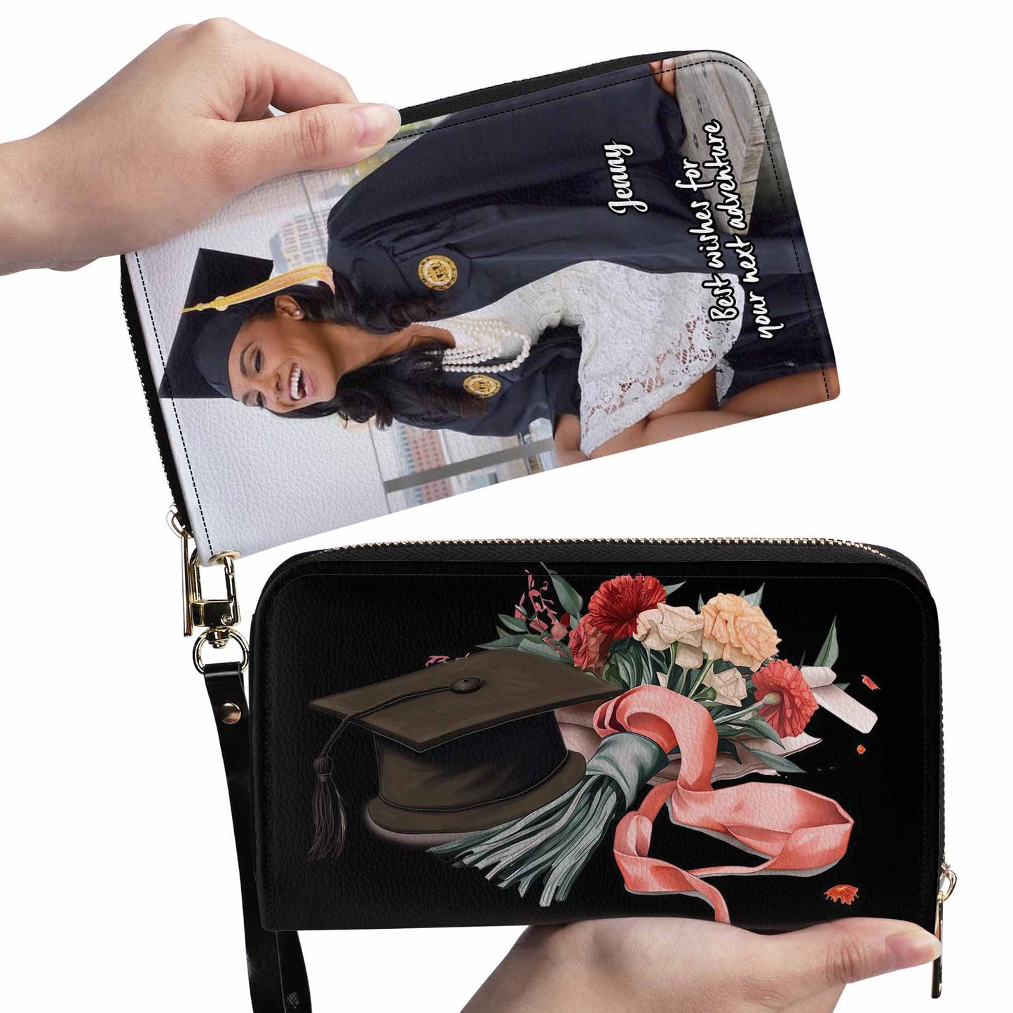Portefeuille en cuir pour femme avec photo personnalisée - Édition remise de diplôme - photoWL02