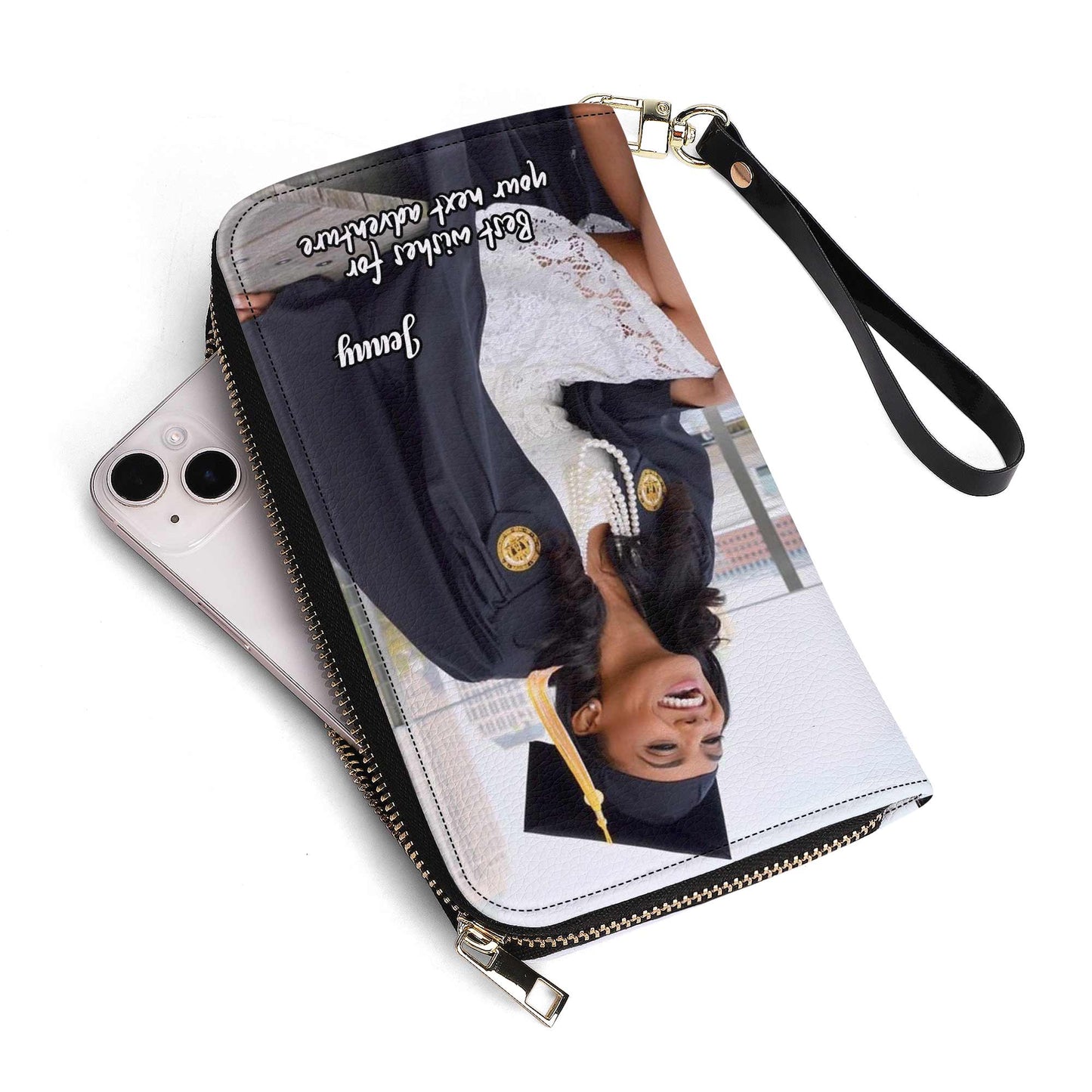 Portefeuille en cuir pour femme avec photo personnalisée - Édition remise de diplôme - photoWL02