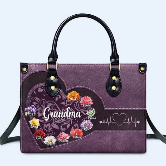 Sac à main en cuir personnalisé « Célébration d'un cœur aimant et de belles fleurs » - GRM019_HB