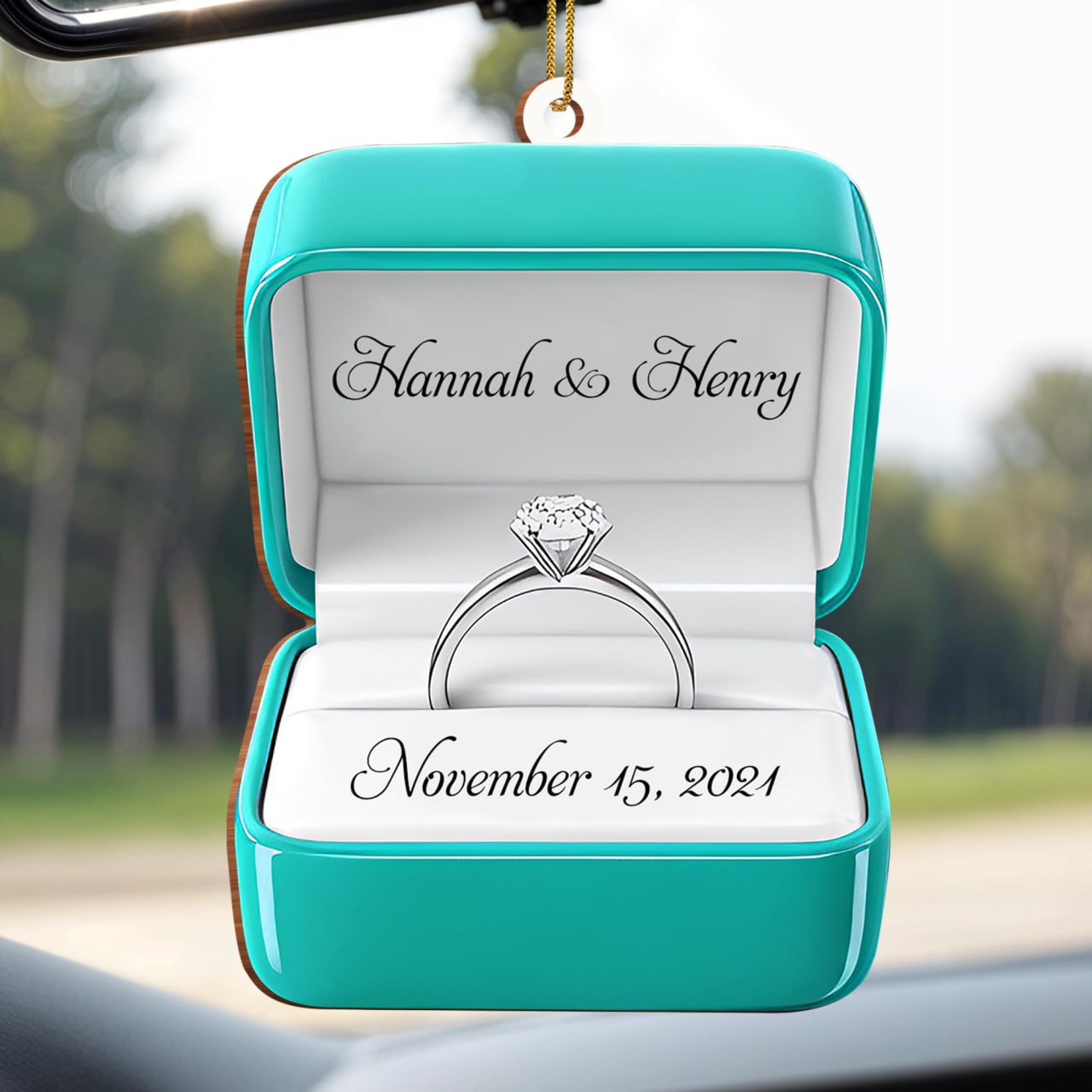 Celebrate Love And Commitment With Customized Engagement Ring Box - Personalized Custom Wood Ornament, Custom Shaped - CPL126_WDO