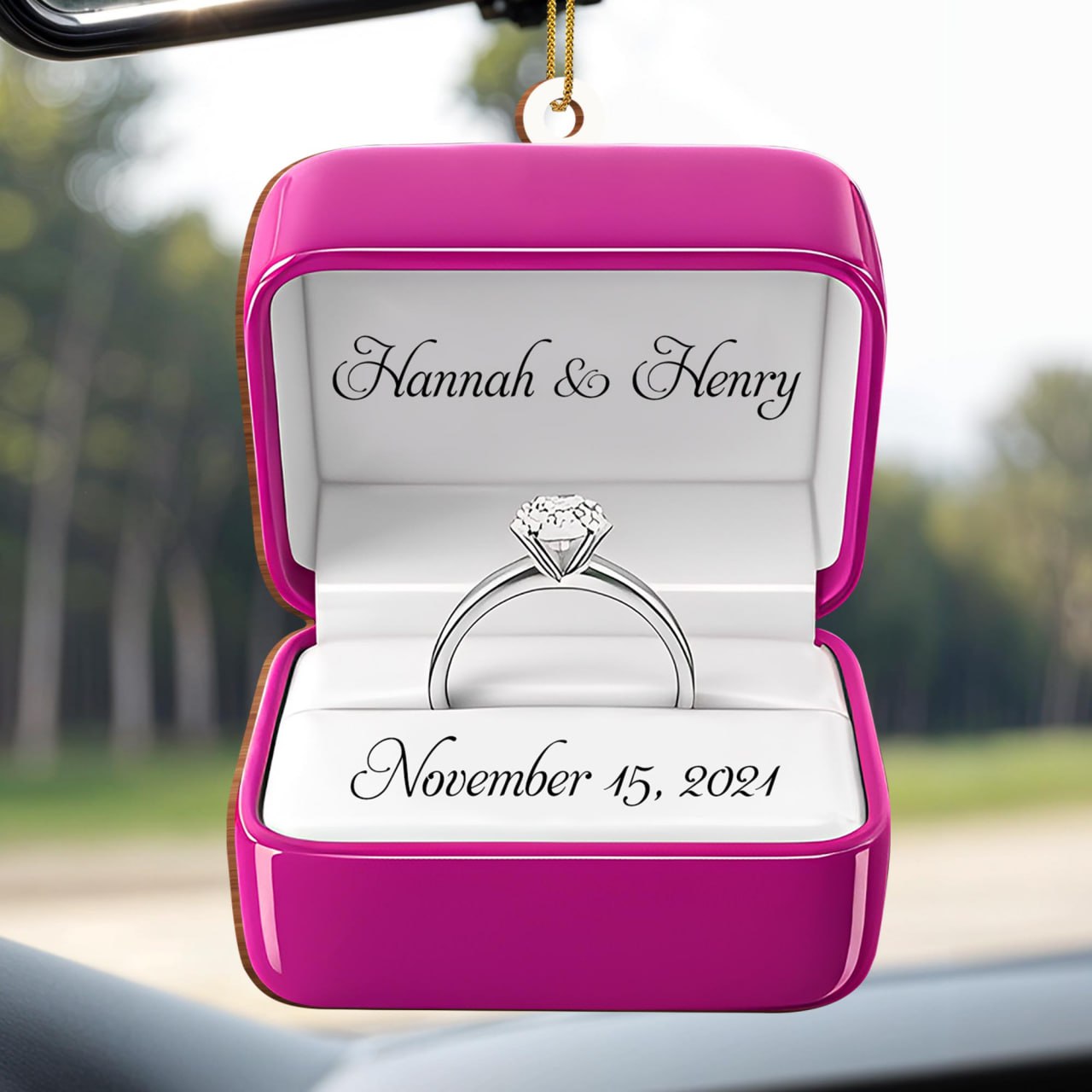 Celebrate Love And Commitment With Customized Engagement Ring Box - Personalized Custom Wood Ornament, Custom Shaped - CPL126_WDO