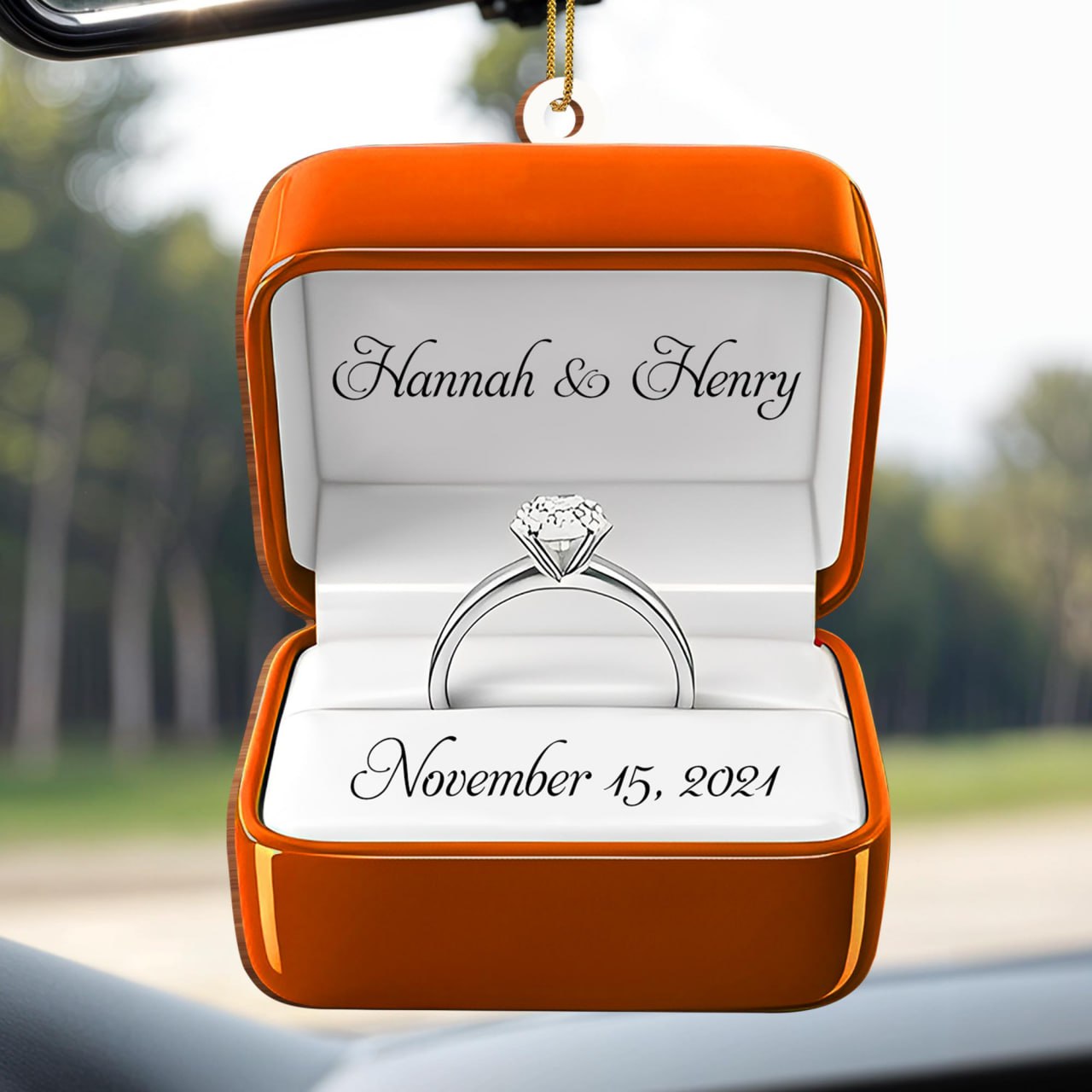 Celebrate Love And Commitment With Customized Engagement Ring Box - Personalized Custom Wood Ornament, Custom Shaped - CPL126_WDO