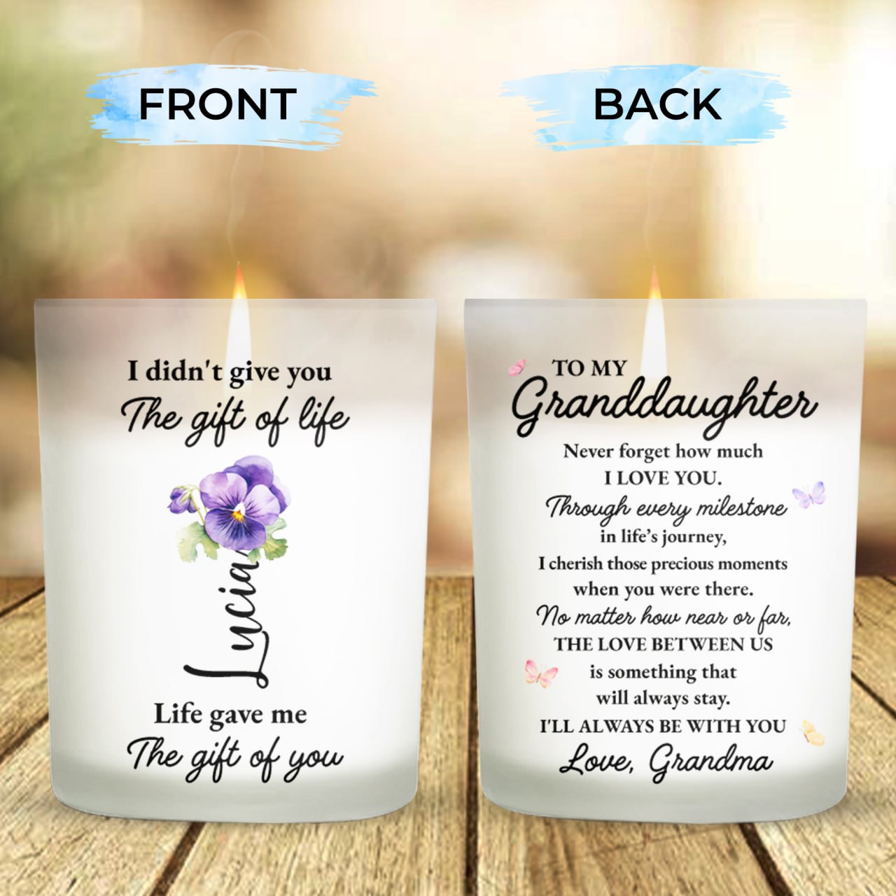 Gift Of Life Heartfelt Message For Granddaughter - Personalized Scented Candle With Wooden Lid - GDT121_SECA
