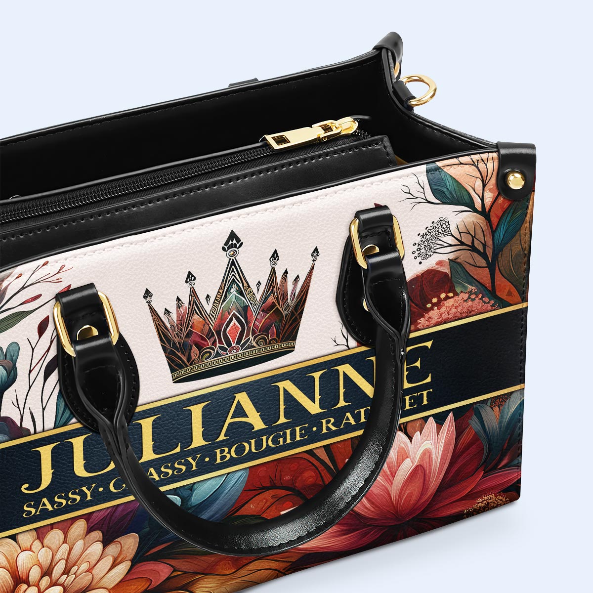 Queen Flowers - Personalized Custom Leather Handbag - queen02flowers