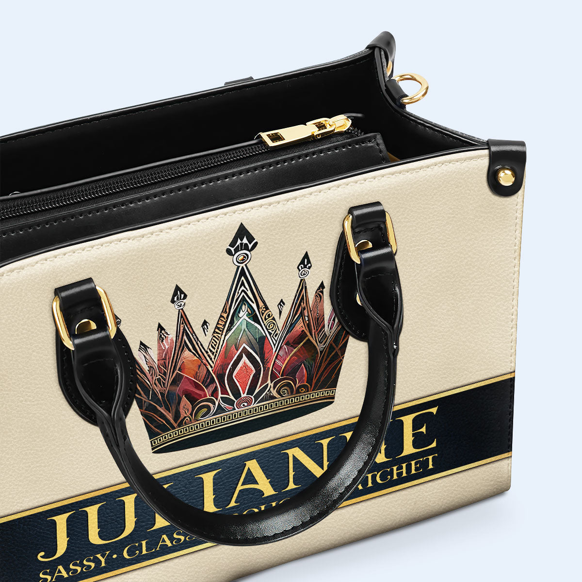 Queen Beige - Personalized Custom Leather Handbag - queen02beige