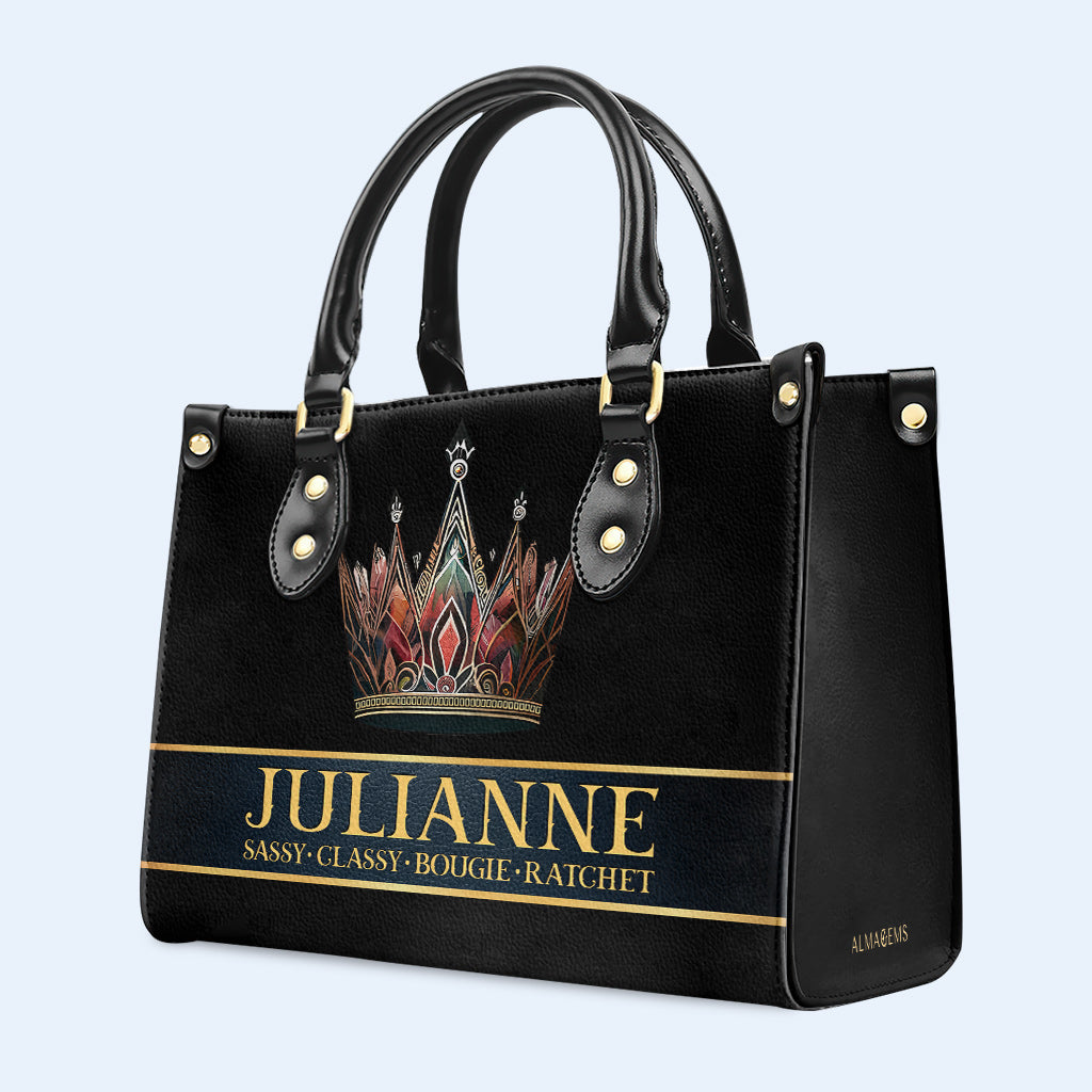 Queen Black - Bolso de mano de cuero personalizado - queen02black