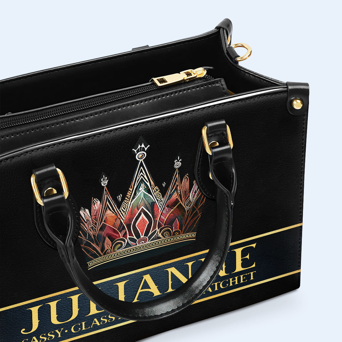 Queen Black - Bolso de mano de cuero personalizado - queen02black
