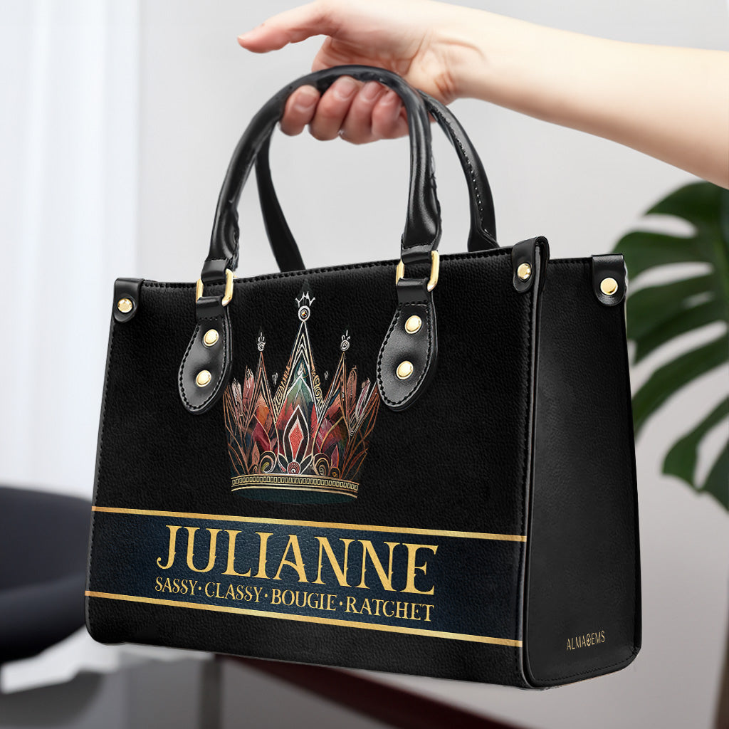 Queen Black - Bolso de mano de cuero personalizado - queen02black