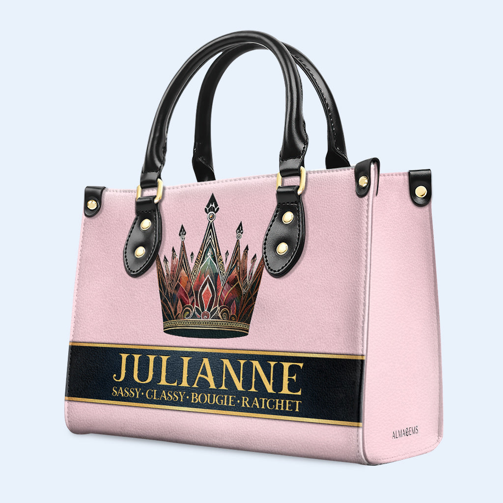 Queen Pink - Personalized Custom Leather Handbag - queen02pink