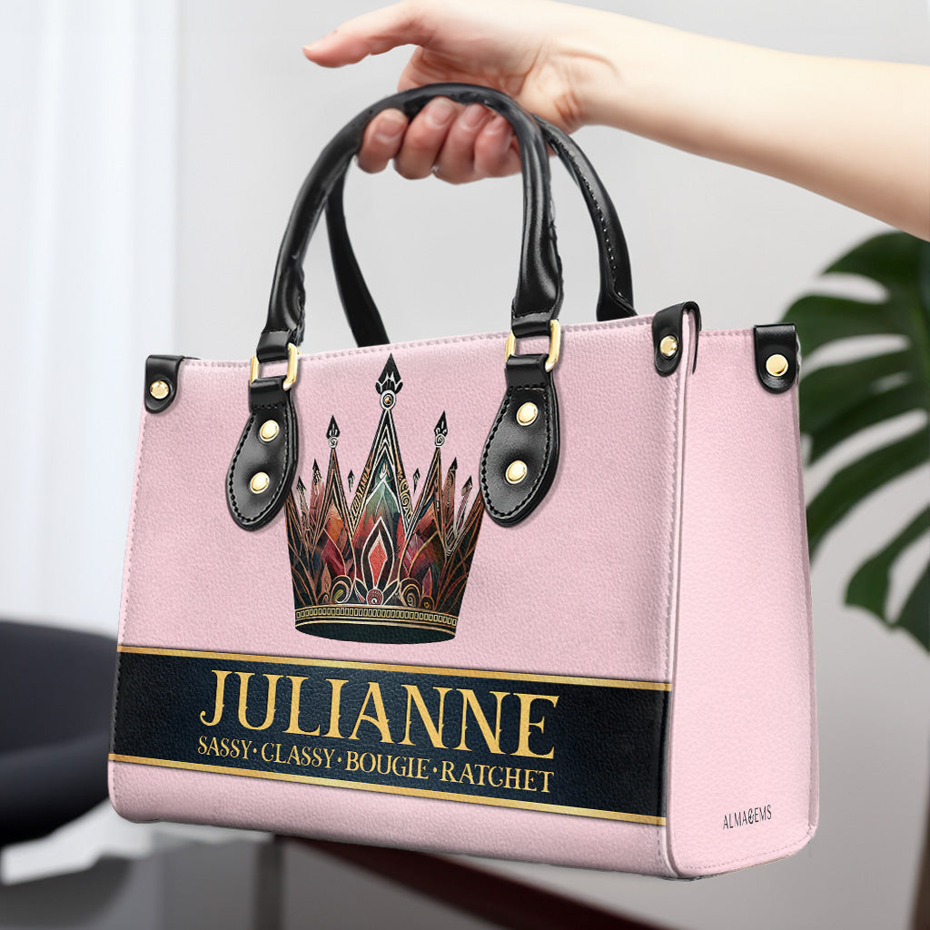 Queen Pink - Personalized Custom Leather Handbag - queen02pink