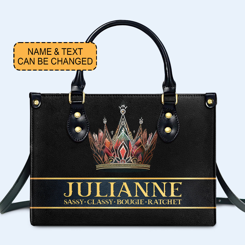 Queen Black - Bolso de mano de cuero personalizado - queen02black